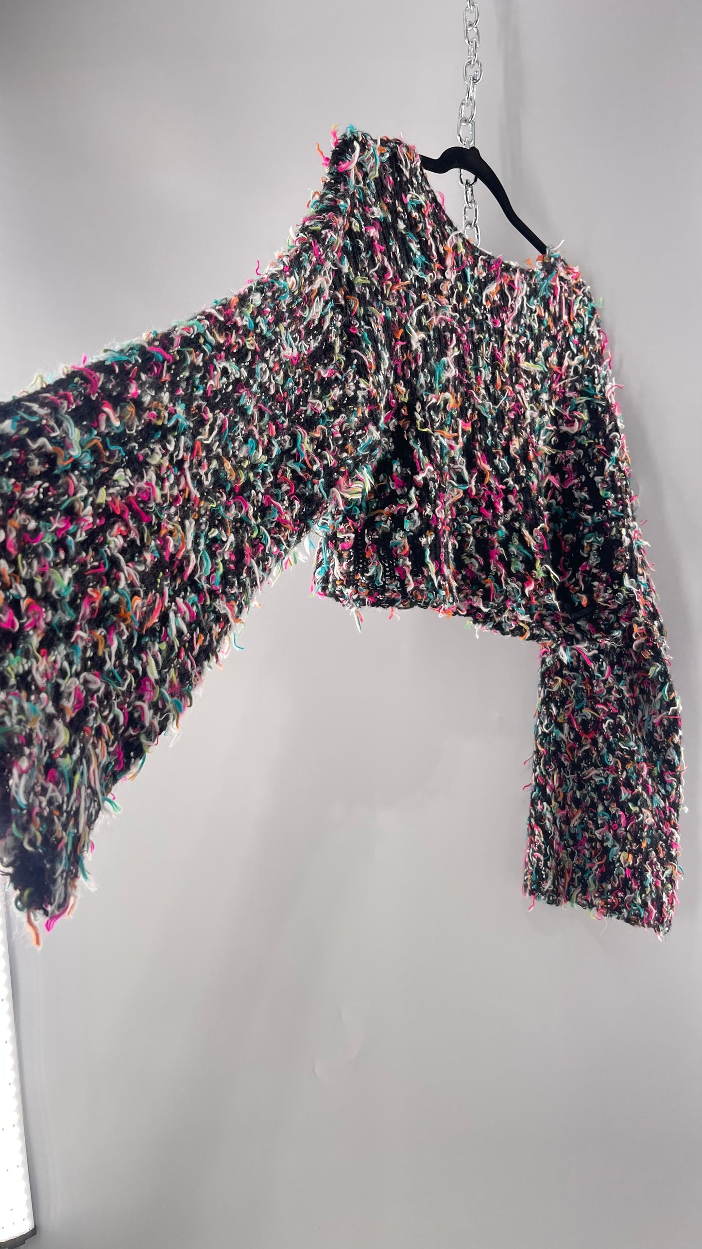 Urban Outfitters Shaggy Black Cropped Sweater with Colorful Threads (Medium)