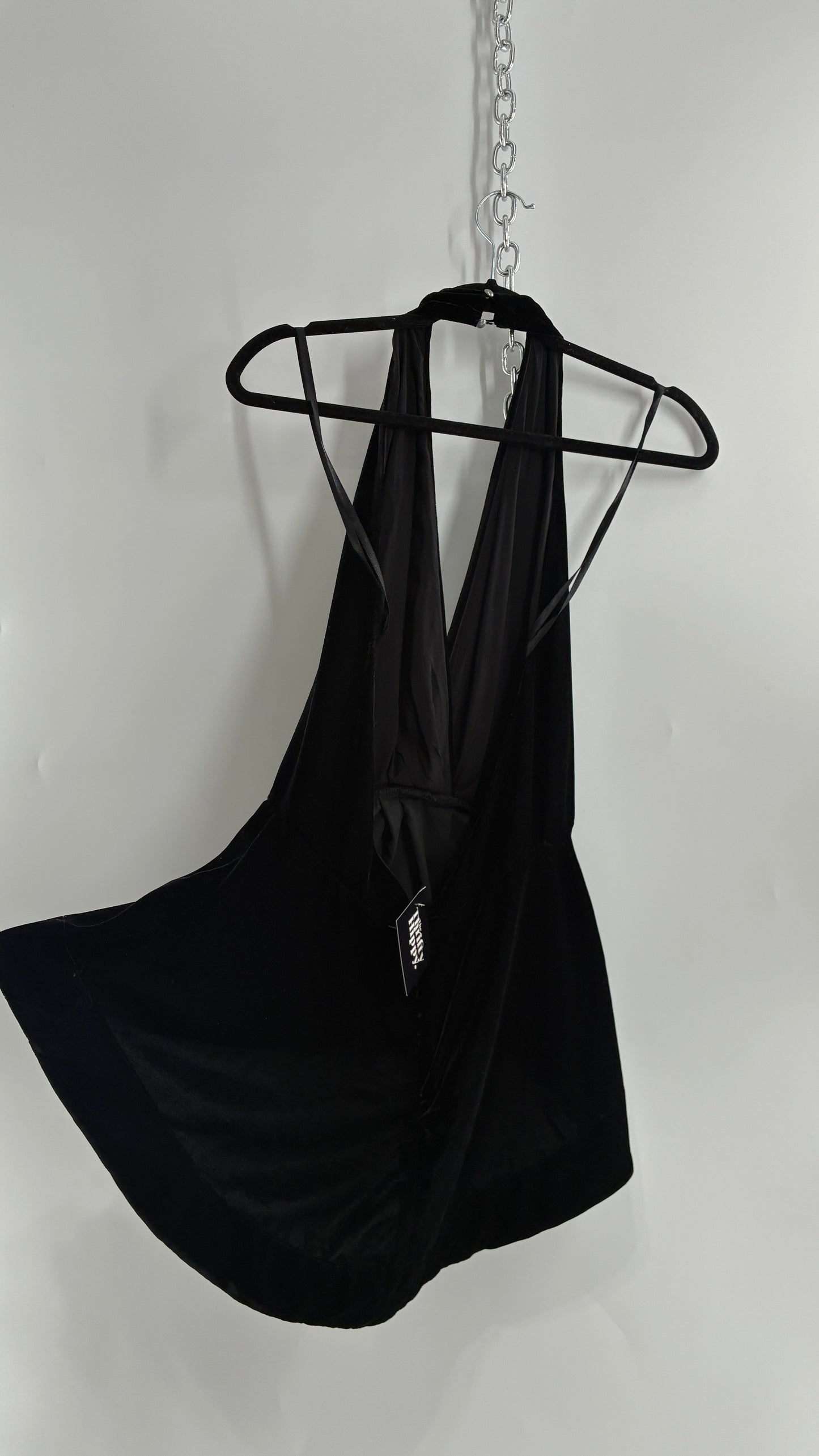 Free People Black Velvet Backless Halter (Small)