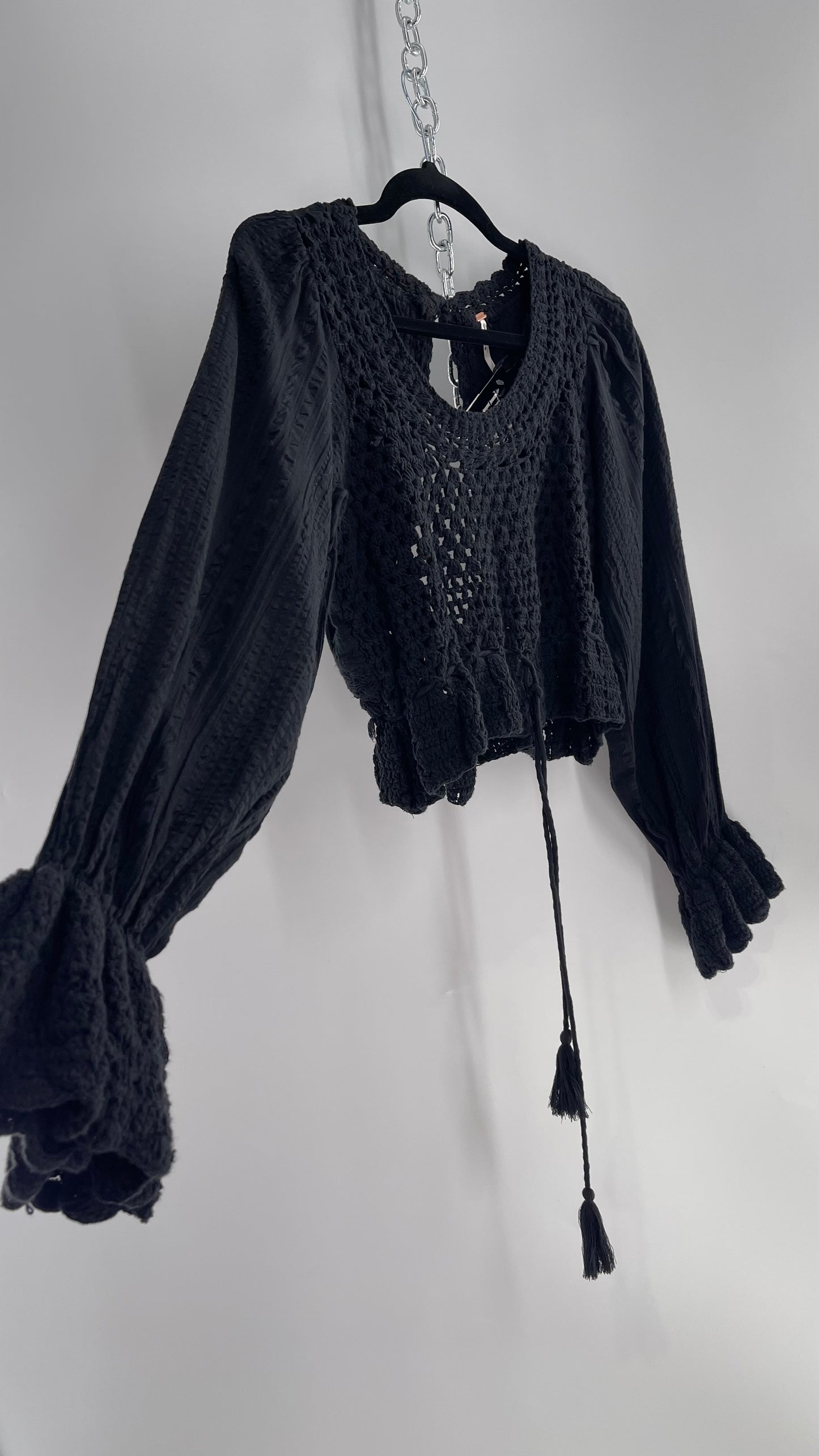 Free People Black Crochet “Megan” Top (XS)