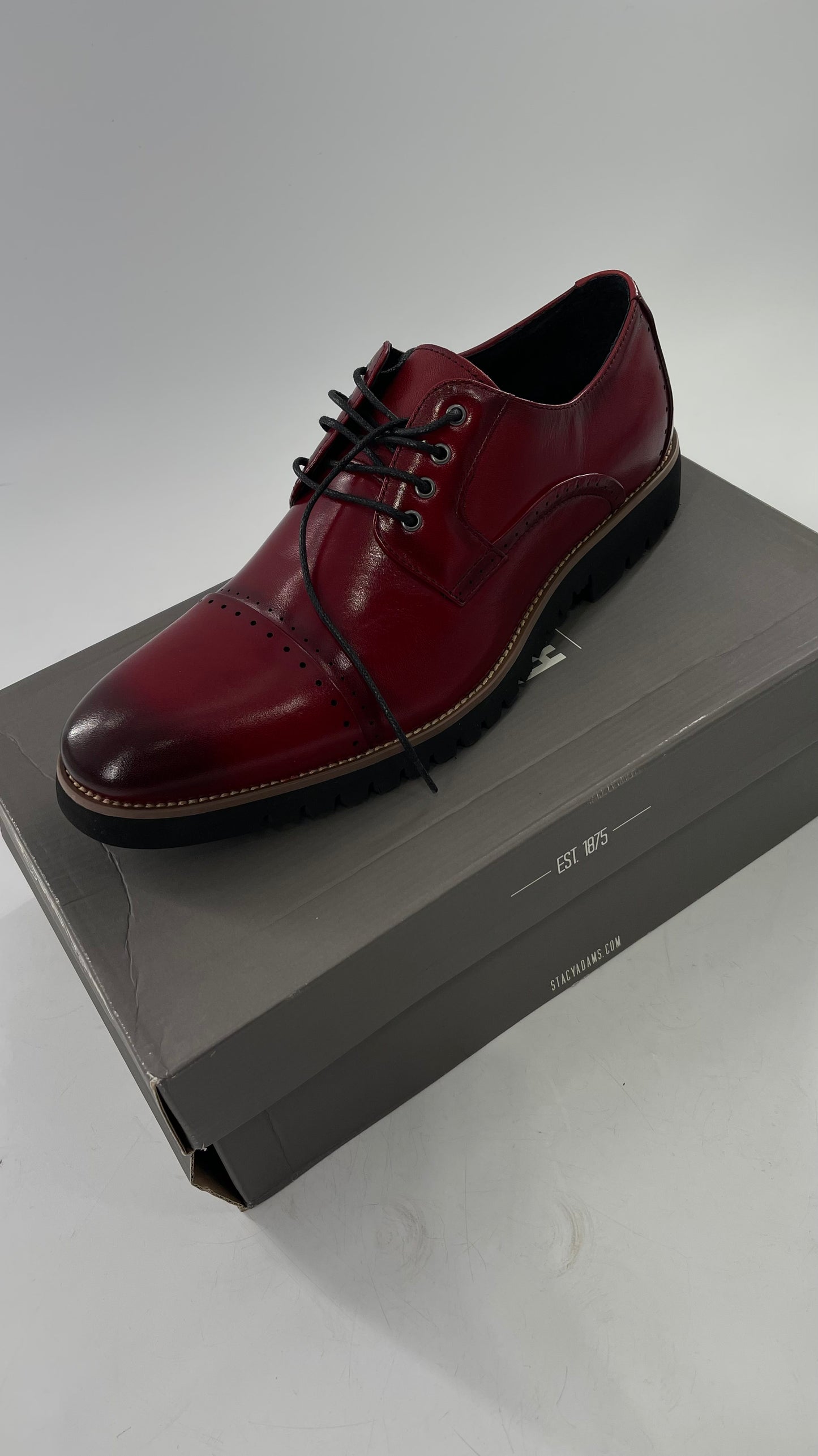 Stacy Adam’s Cherry Red Leather Oxfords with Cap Toe Detail (10)