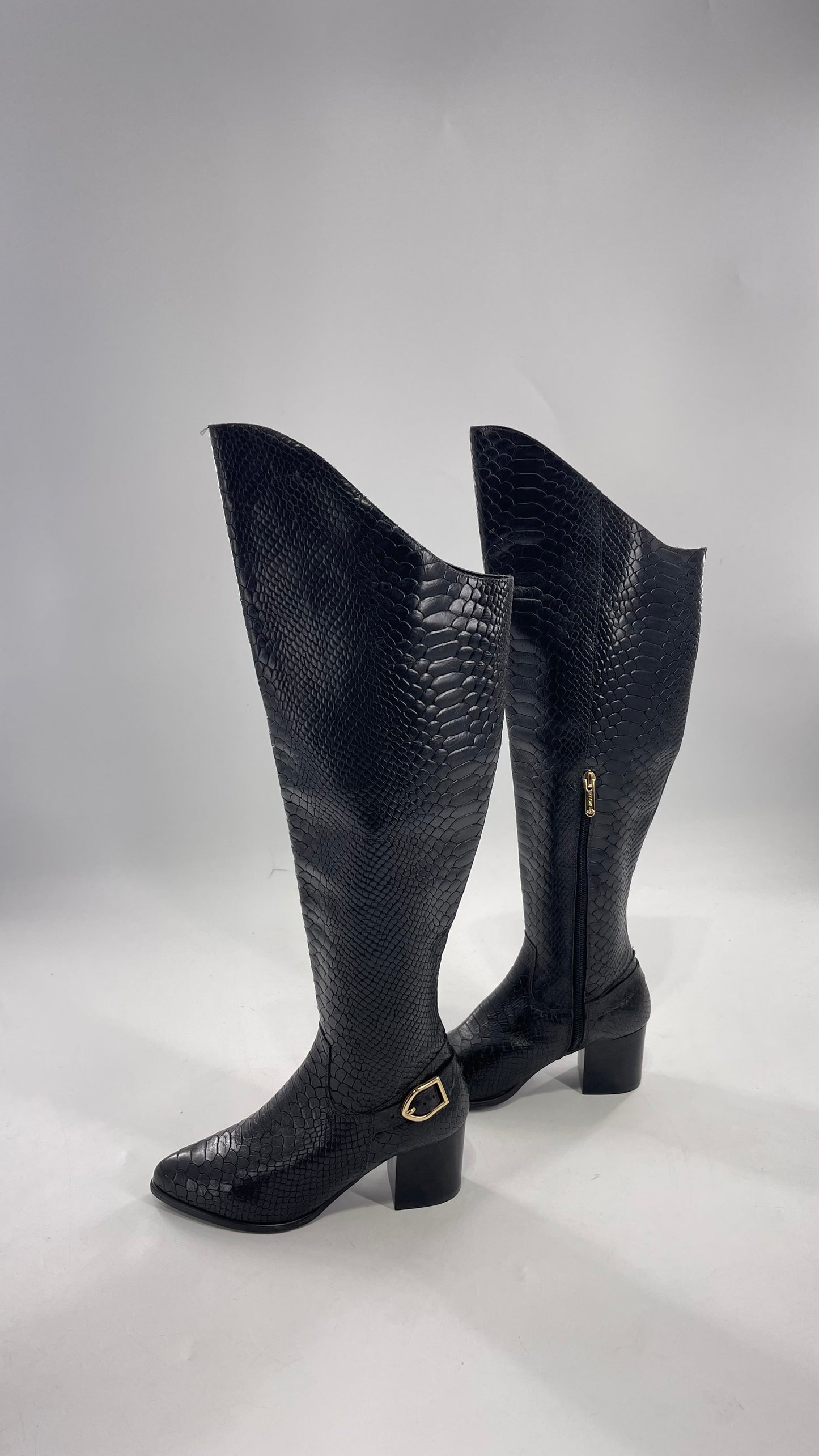 ORCADE Genuine Brazilian Leather Crocodile Embossed/Textured Knee High Boots (5)