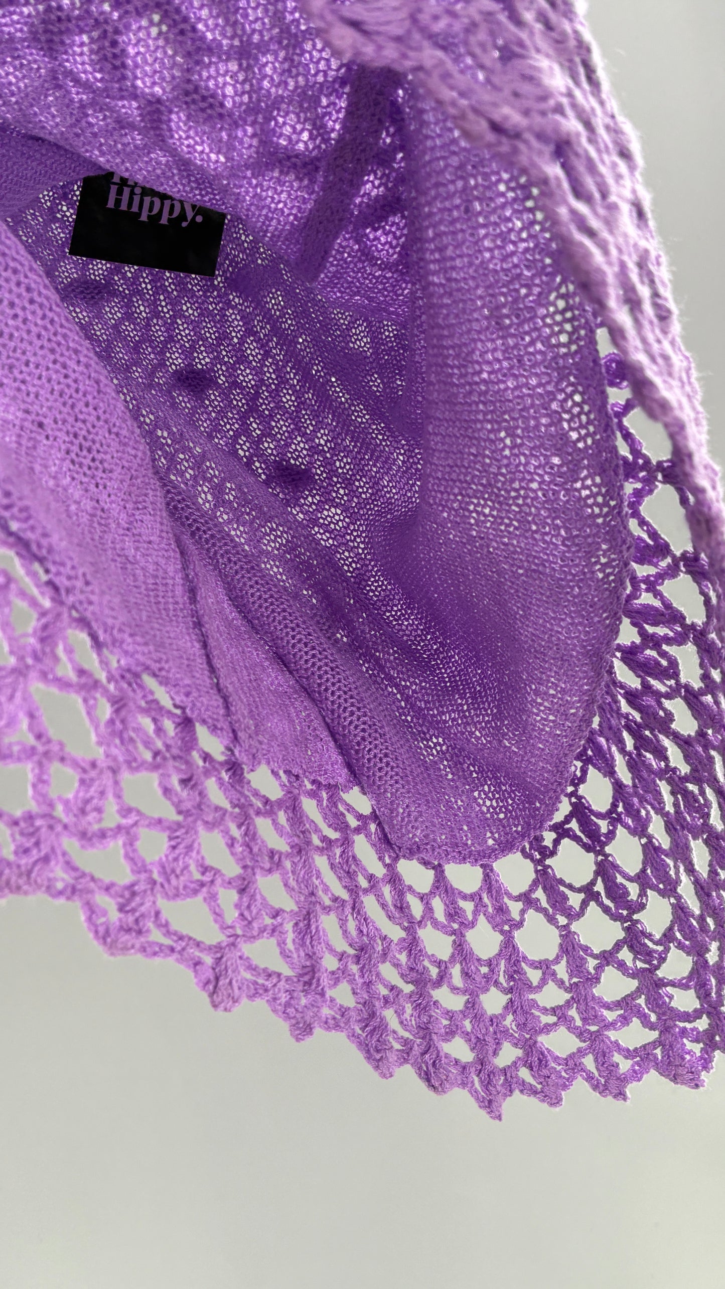 Vintage Lilac/Lavender Handmade Crochet Short Sleeve Double Layered Blouse with Rosette (S/M, stretchy)