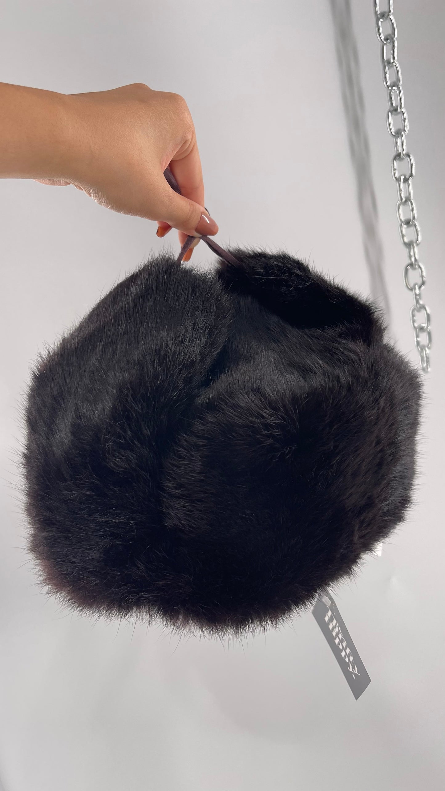 Vintage Russian Black Genuine Rabbit Fur Roller Hat with Pull Down Ear Muff Flaps