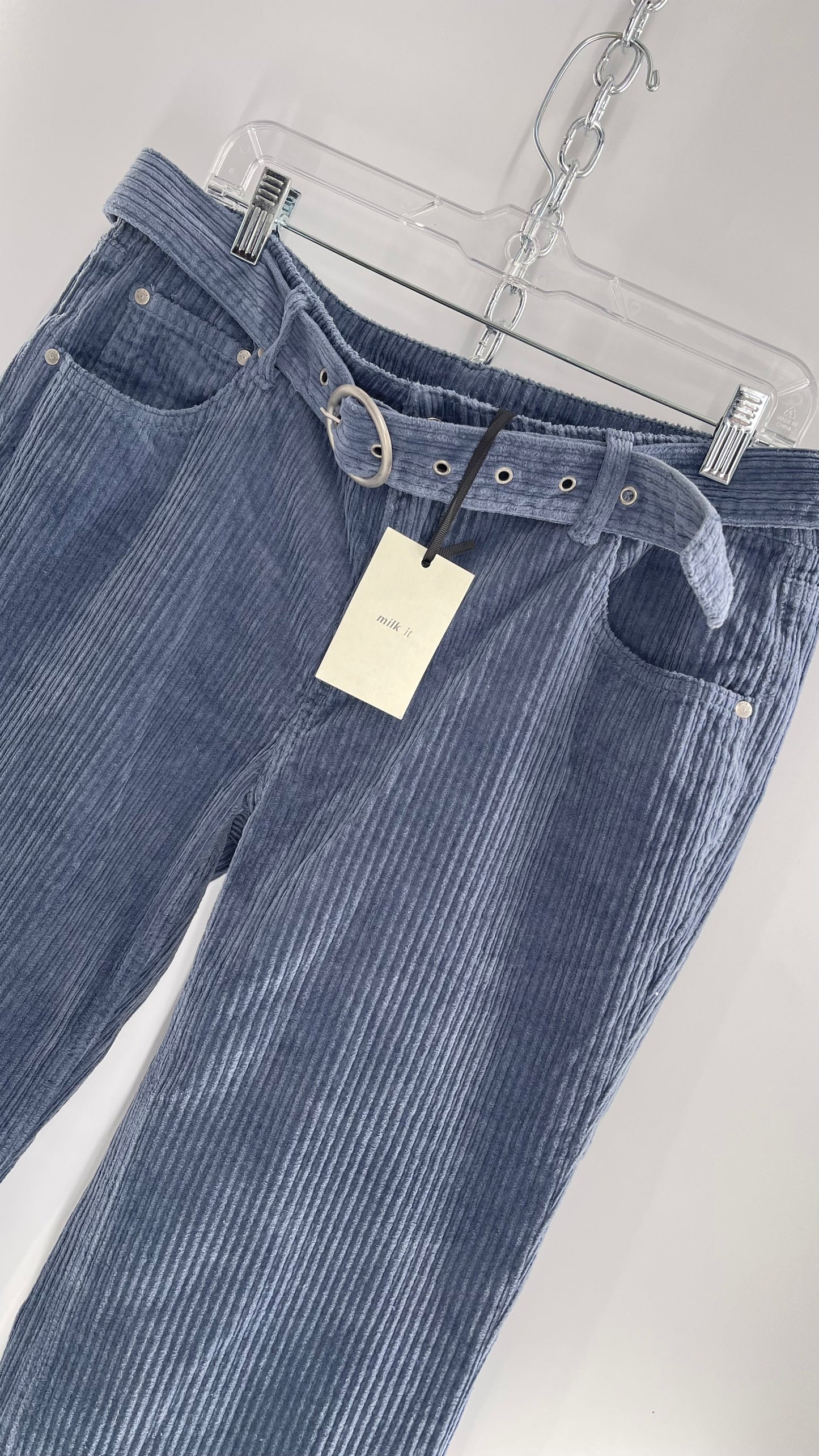 MILK IT Recycled Powder Blue Corduroy Low Waist Grommet Buckle Folk Jean with Tags Attached (16)