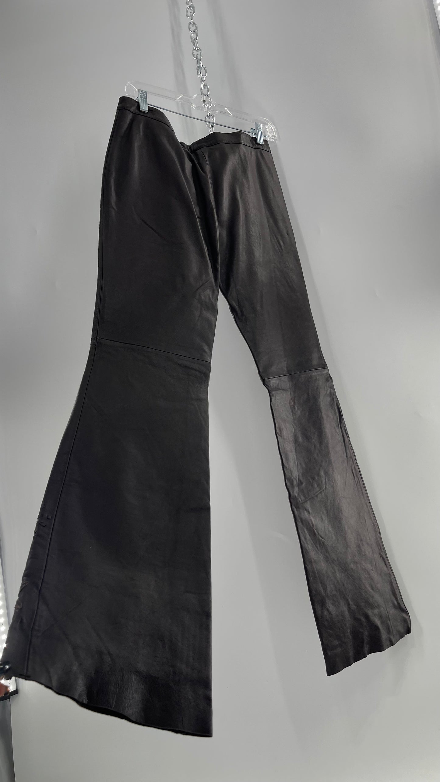 Moschino Brown Leather Embroidered Pants (10) ***WITH TAGS***