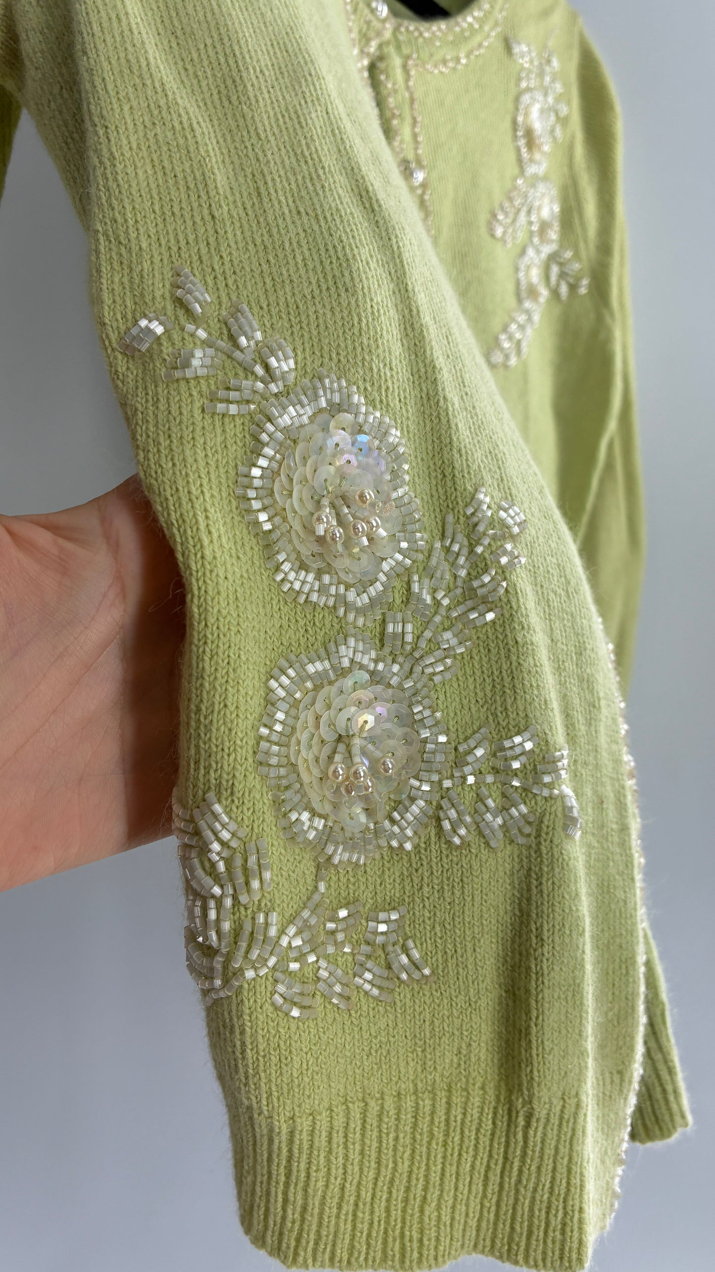 Vintage Banana Republic Bedazzled, Beaded Lime Green Cardigan and Knit Tank Set (Medium)