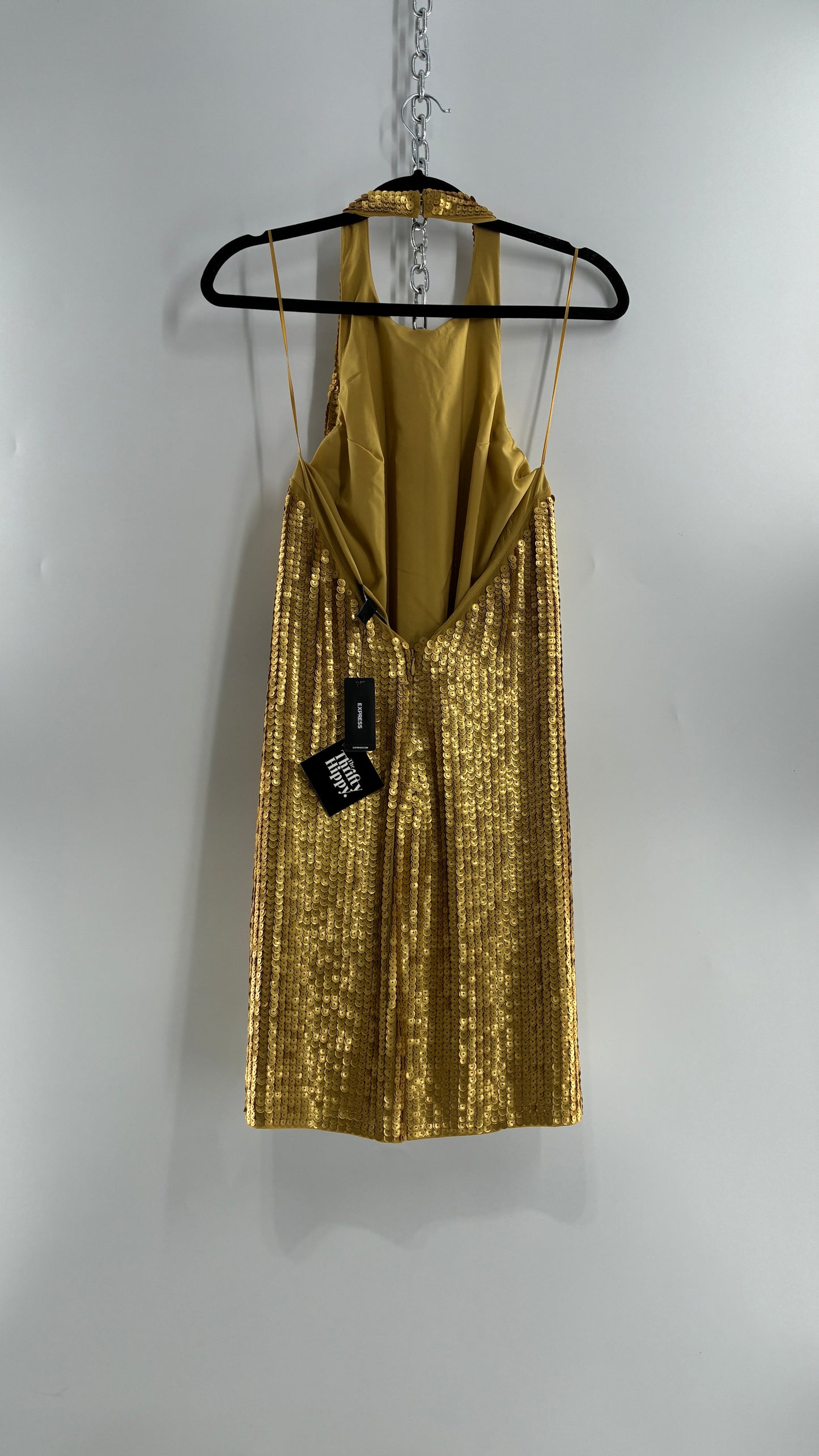 Deadstock Vintage EXPRESS Sequin Beaded Halter Mini Dress with Low Backless Detail (Medium)