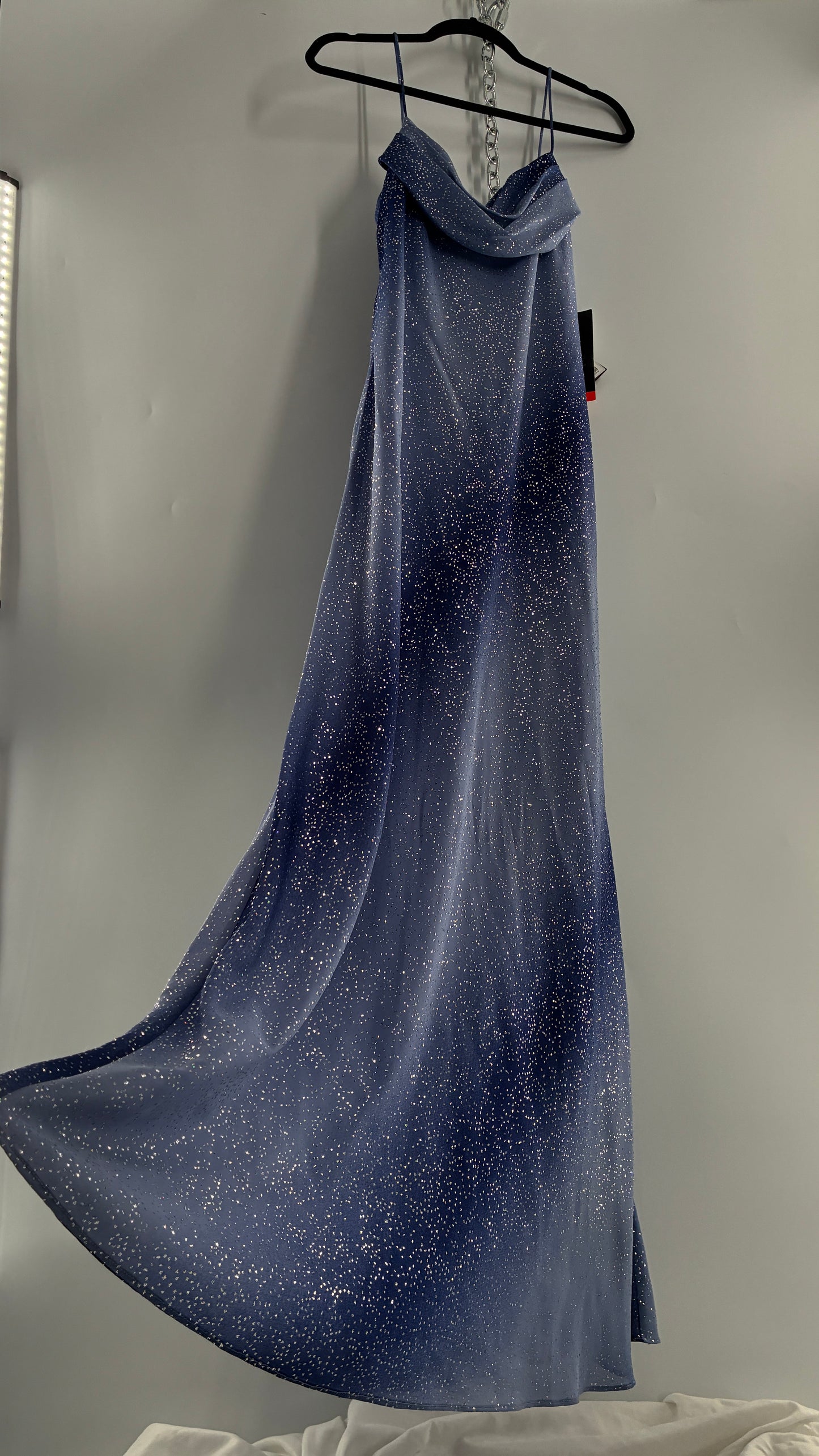 Deadstock Vintage ONYX Blue Iridescent Glitter Sparkle Draped Bust Gown (14)