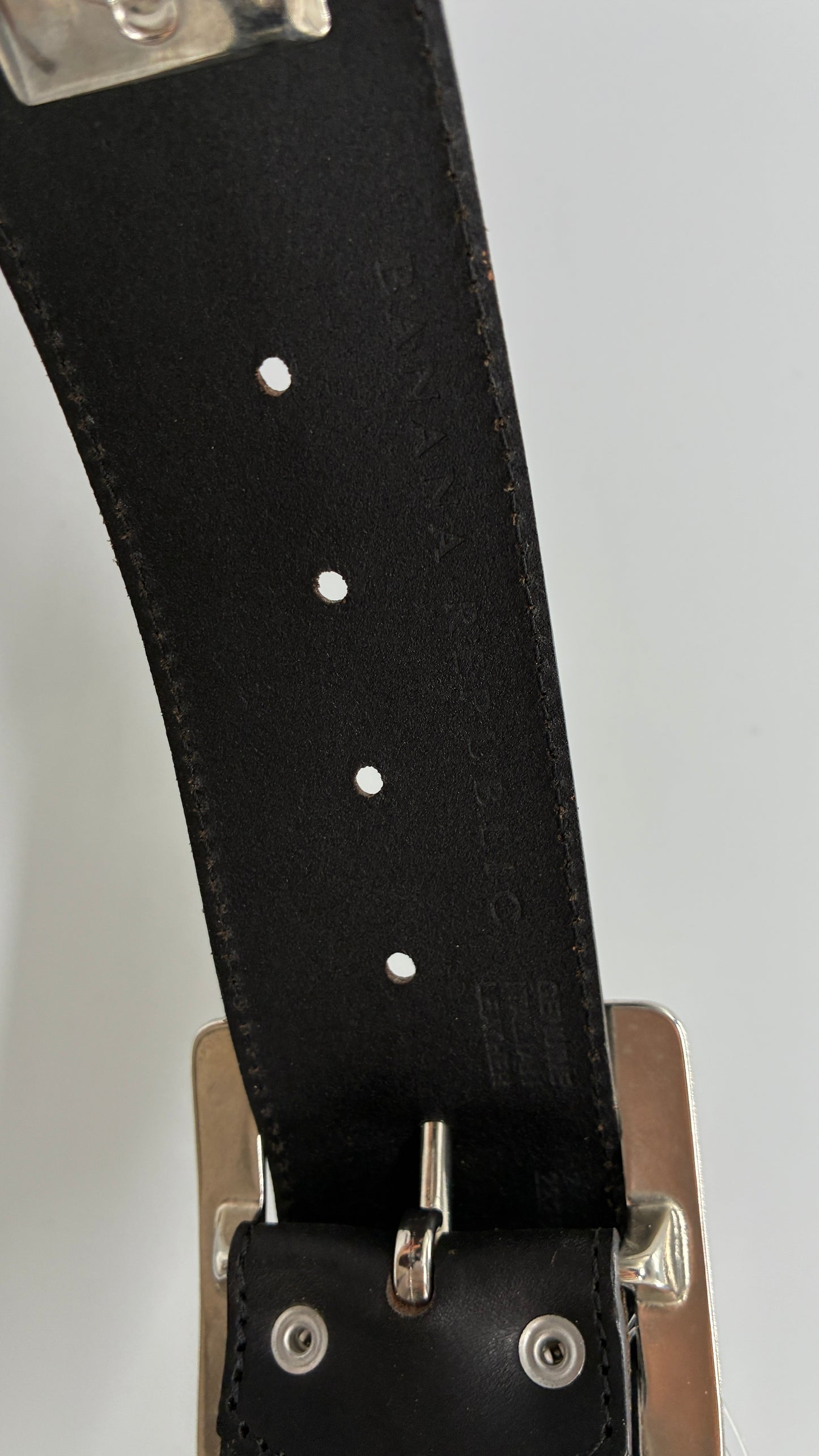 BANANA REPUBLIC Black Thick Leather Belt with Heavy Metal Details, Exaggerated Buckle, and Tags Attached (Small)
