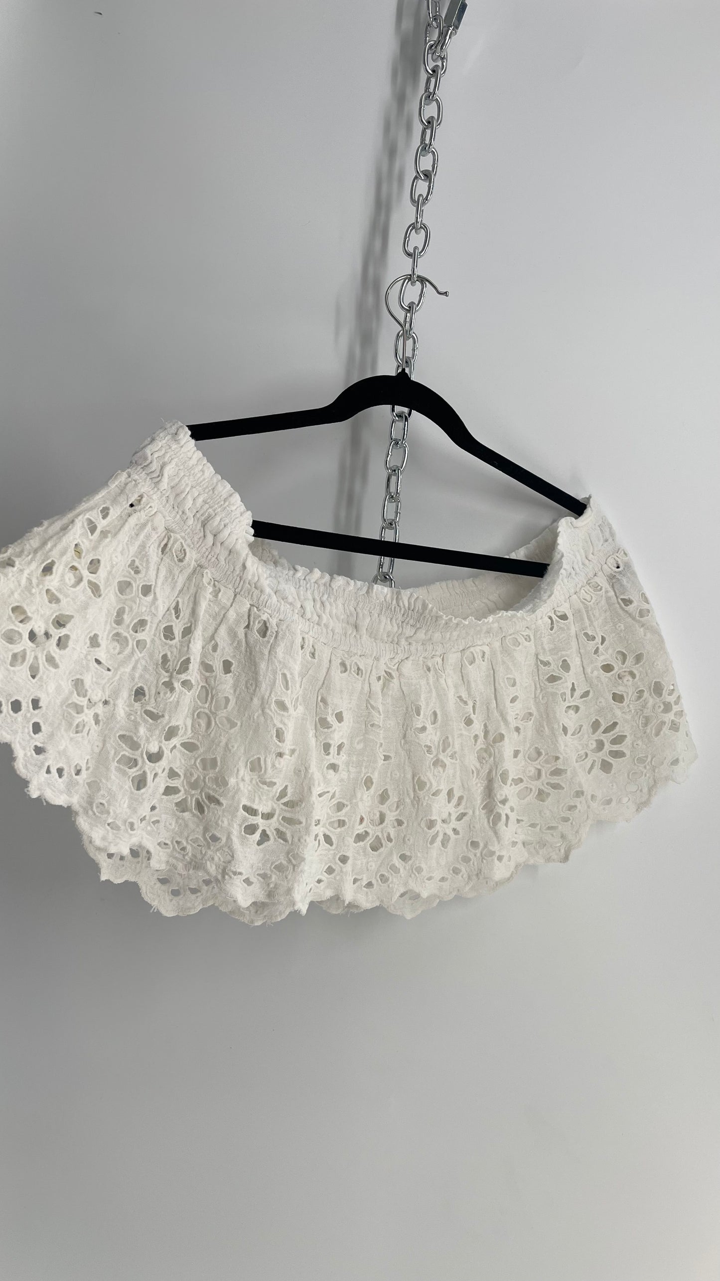 Free People Eyelet Cotton White Off the Shoulder Ruffle Bandeau (Medium)