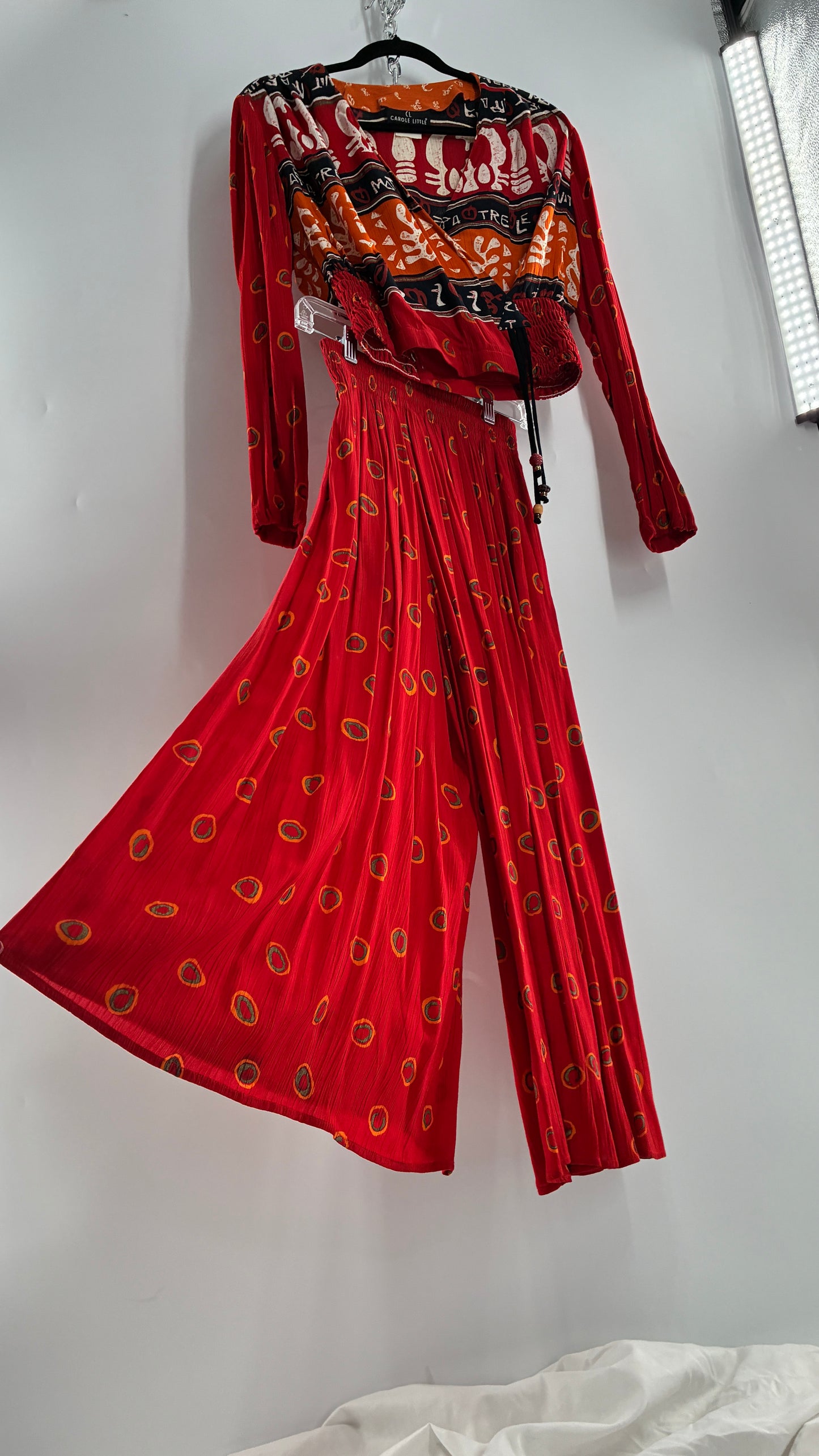 Vintage CAROLE LITTLE Red 3pc Set, Cropped Blouse, Haram Pant and Skirt (Pants 4, Skirt 10, Top S)