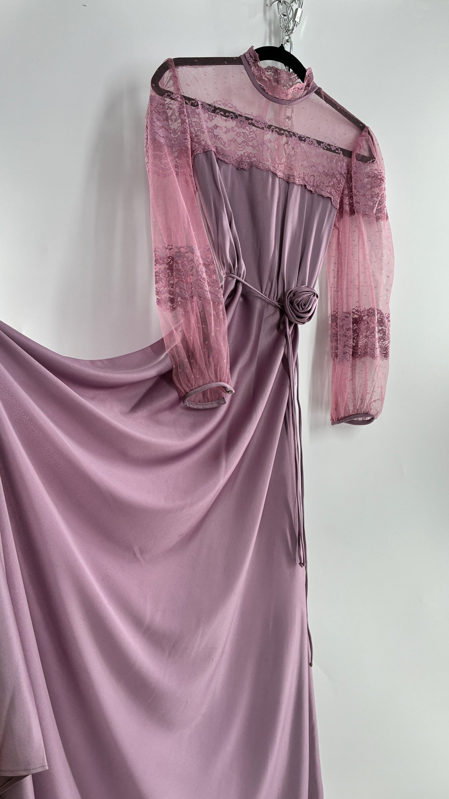 Vintage Handmade Dusty Purple Mauve Bubble Sleeve Maxi Dress (XS/S)