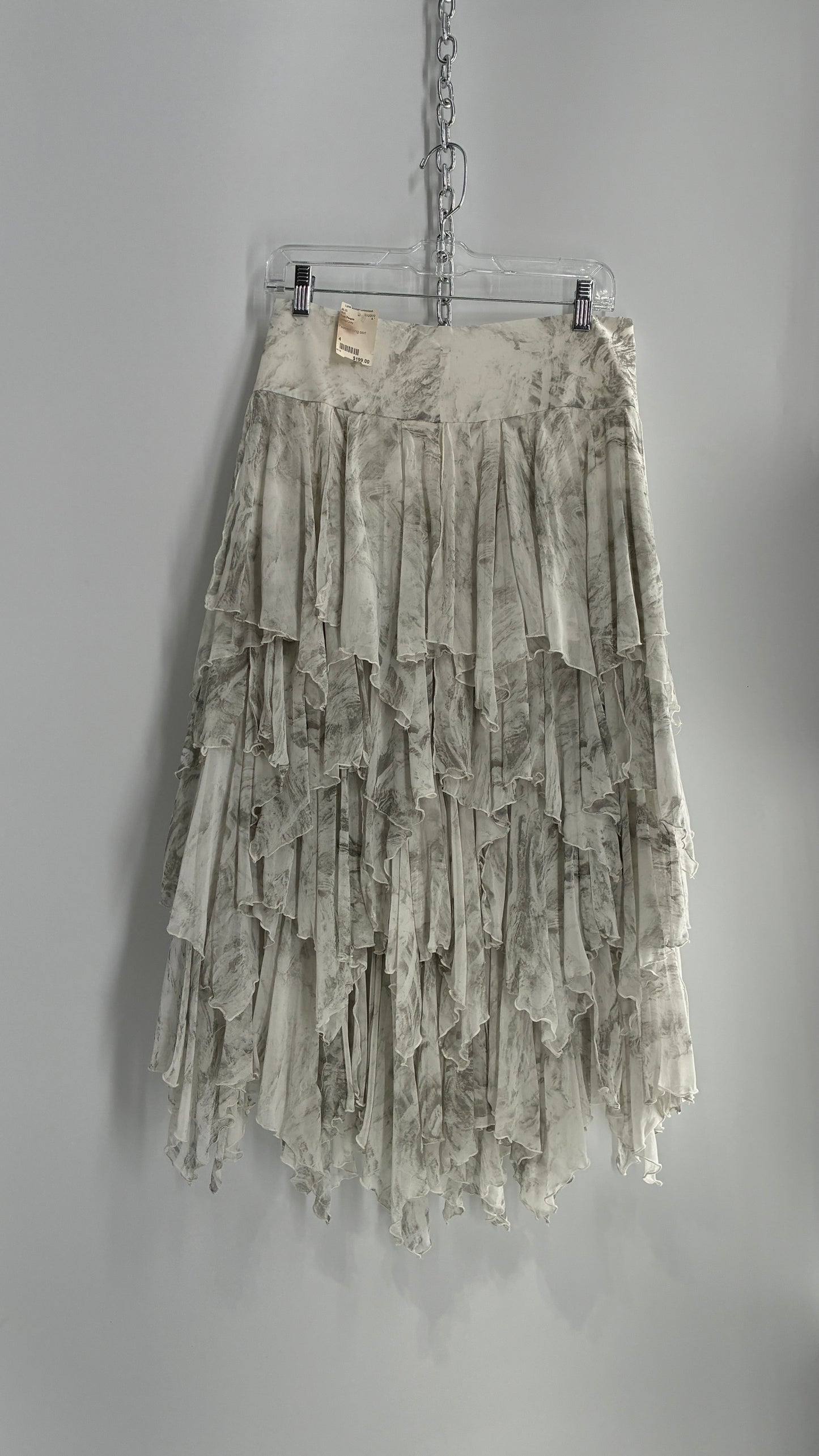 Free People Layered, Tiered Voluminous White and Grey Watercolor Full Skirt with Tags Attached (4)