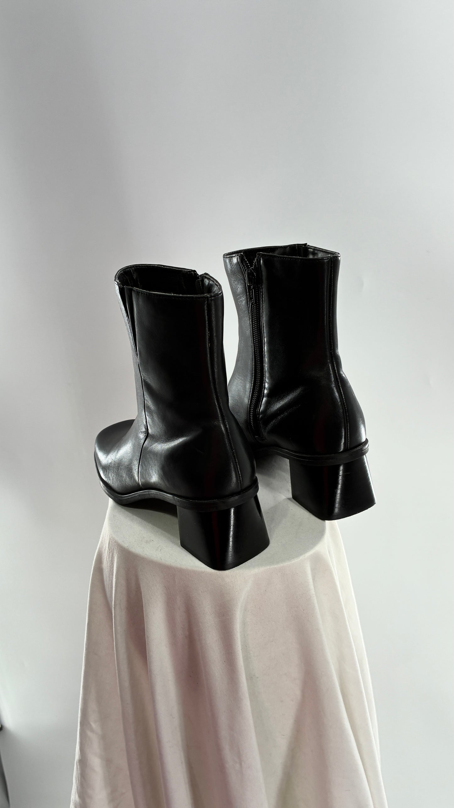 Vintage Naturalizer Black Square Toe Genuine Leather Block Heel Boots Made in Brazil (8)