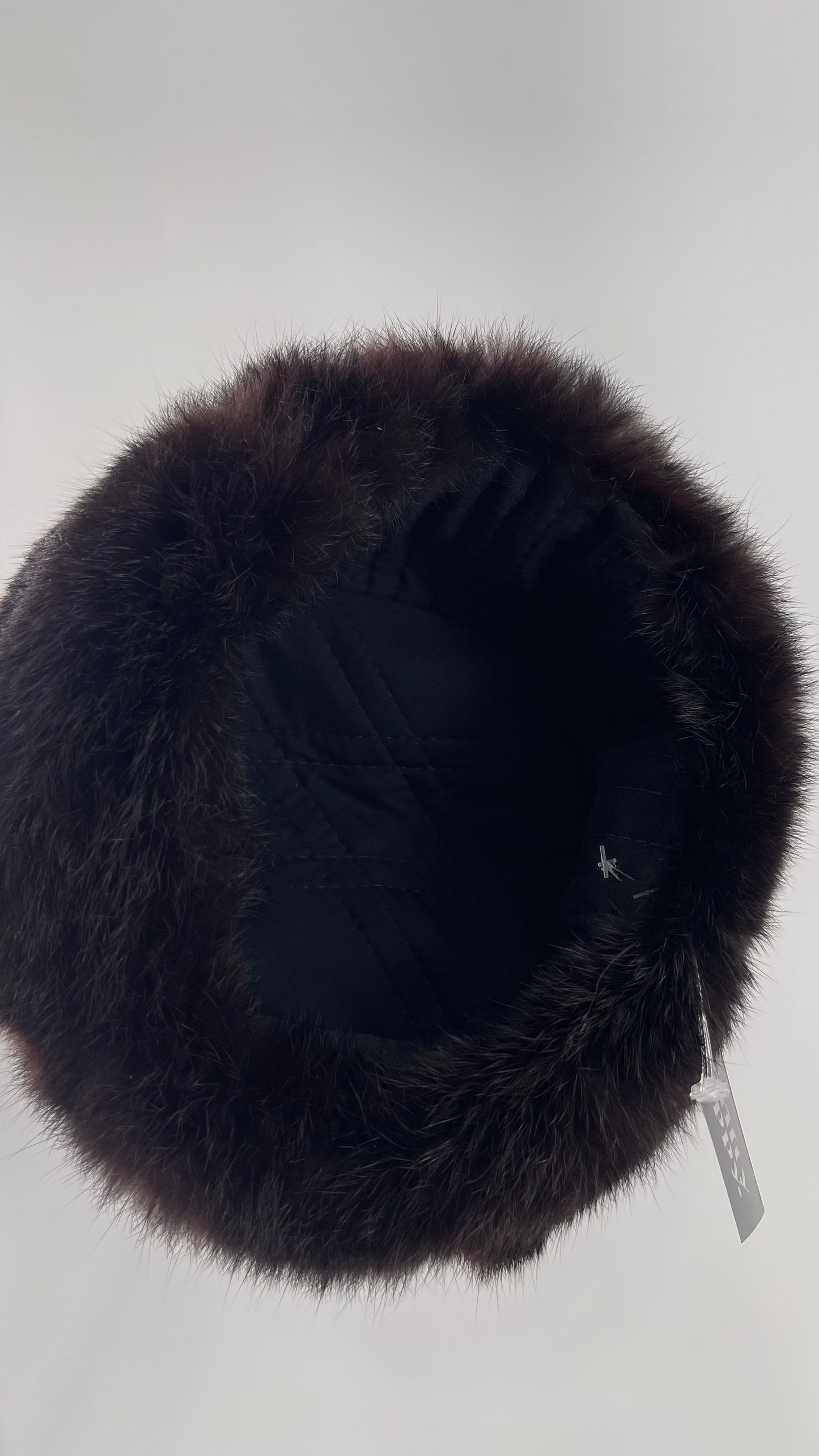 Vintage Russian Black Genuine Rabbit Fur Roller Hat with Pull Down Ear Muff Flaps