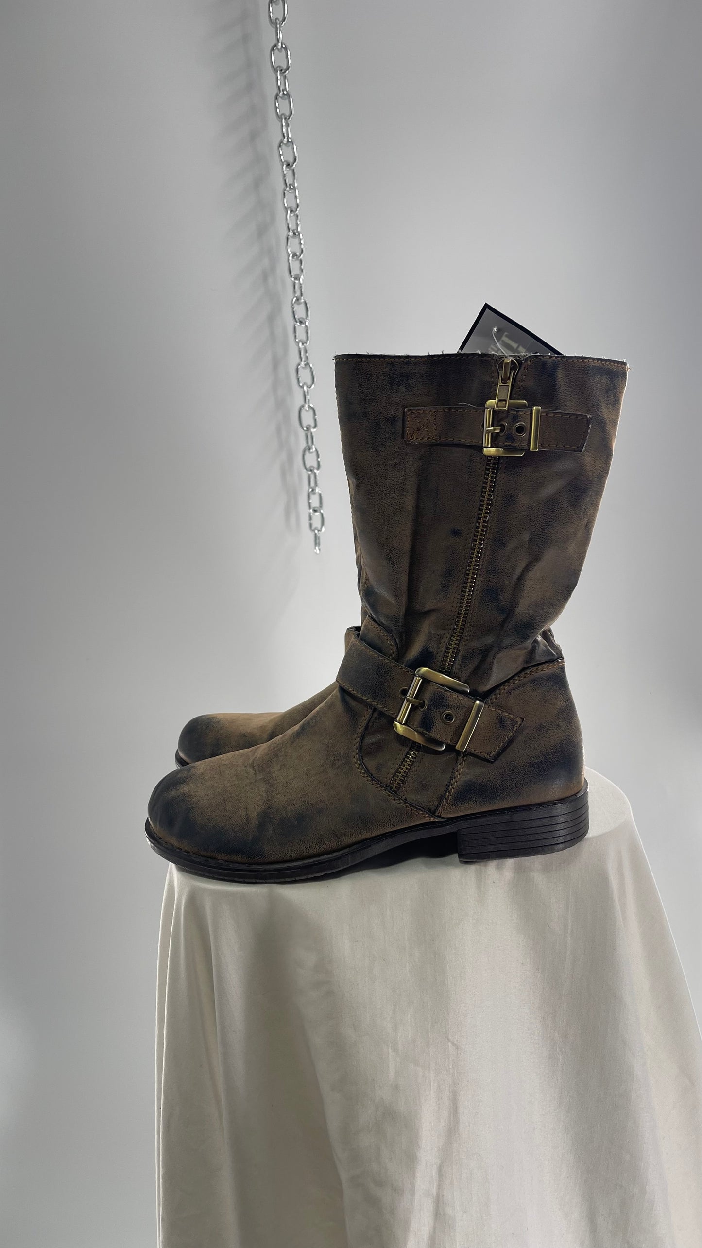 Vintage Distressed Looking Vegan Leather Motorcycle Boots (10)