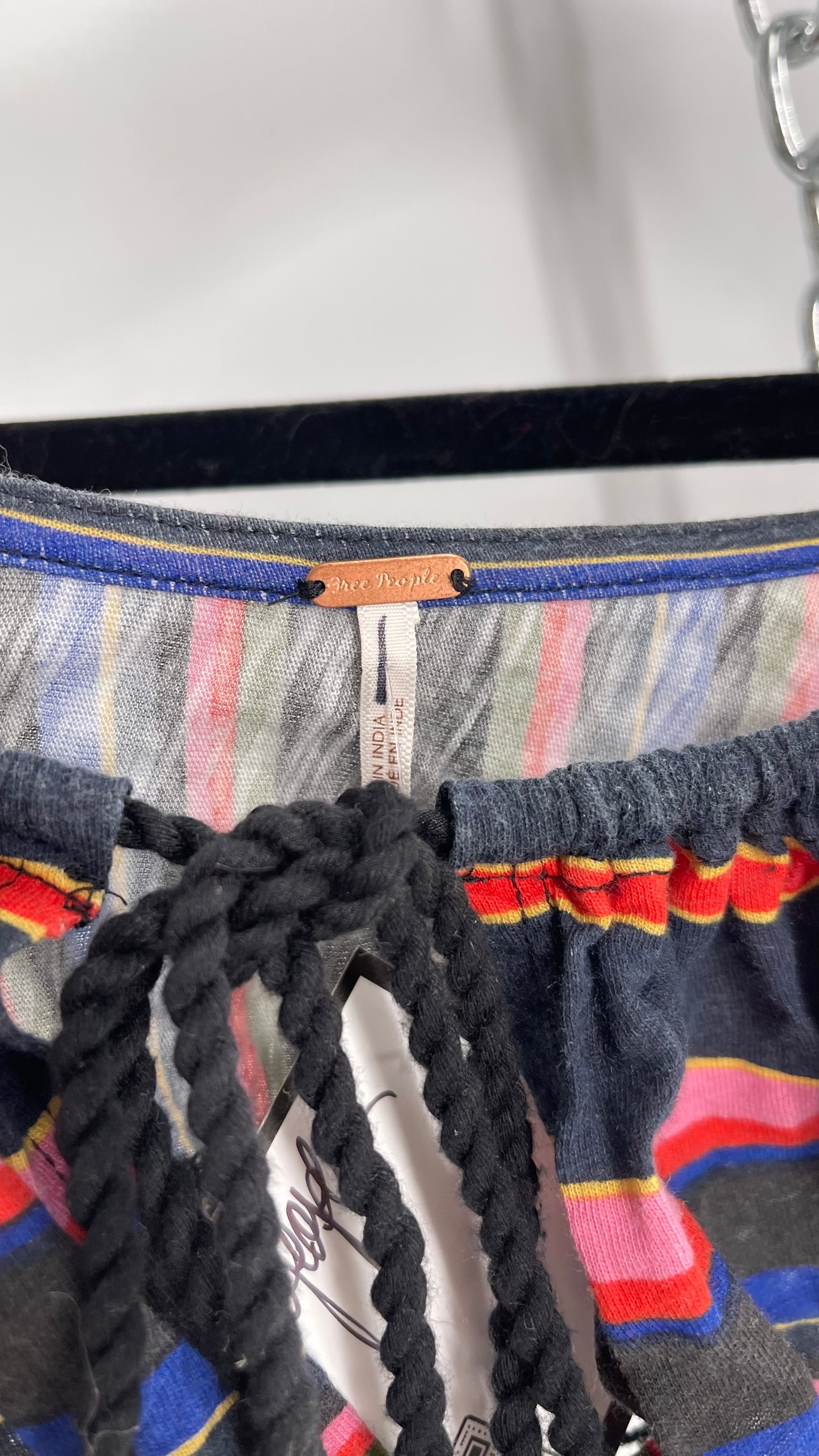 Free People Black Crochet Sleeve and Waistline Striped Bustier (XS)