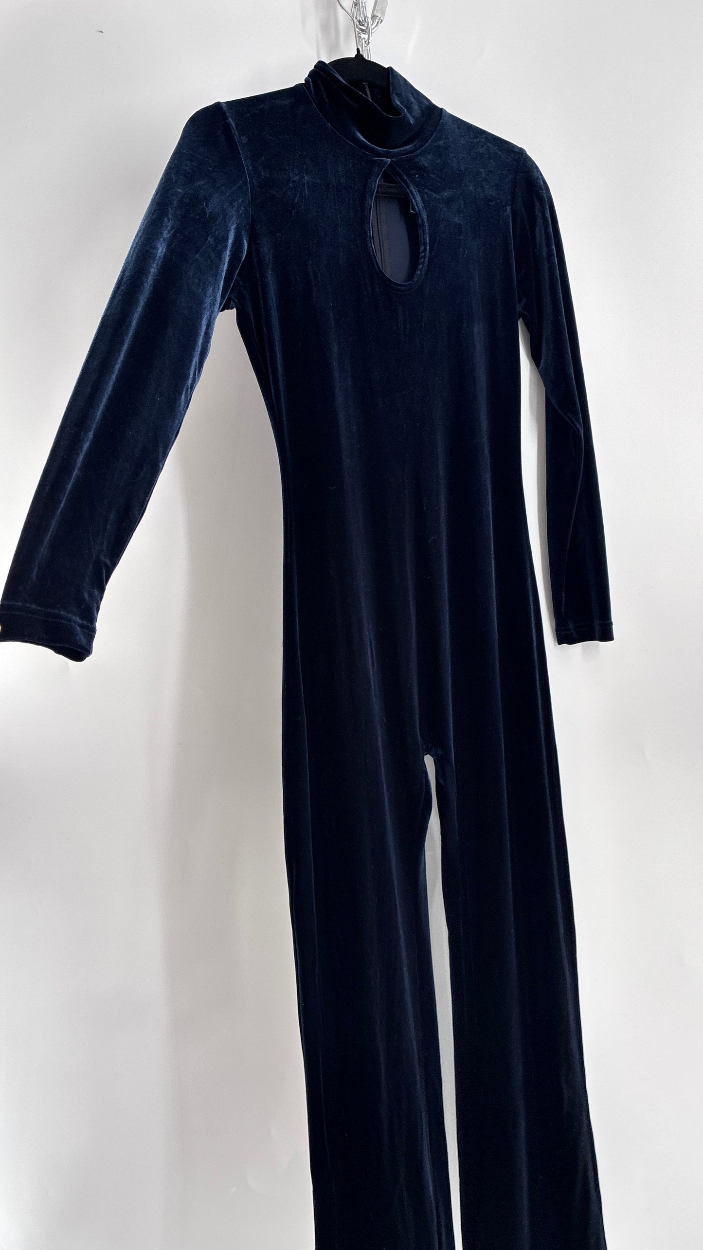 Vintage 1990s MODA INTERNATIONAL Midnight/Navy Blue Jumpsuit with Cut Out Keyhole Detail (Small)