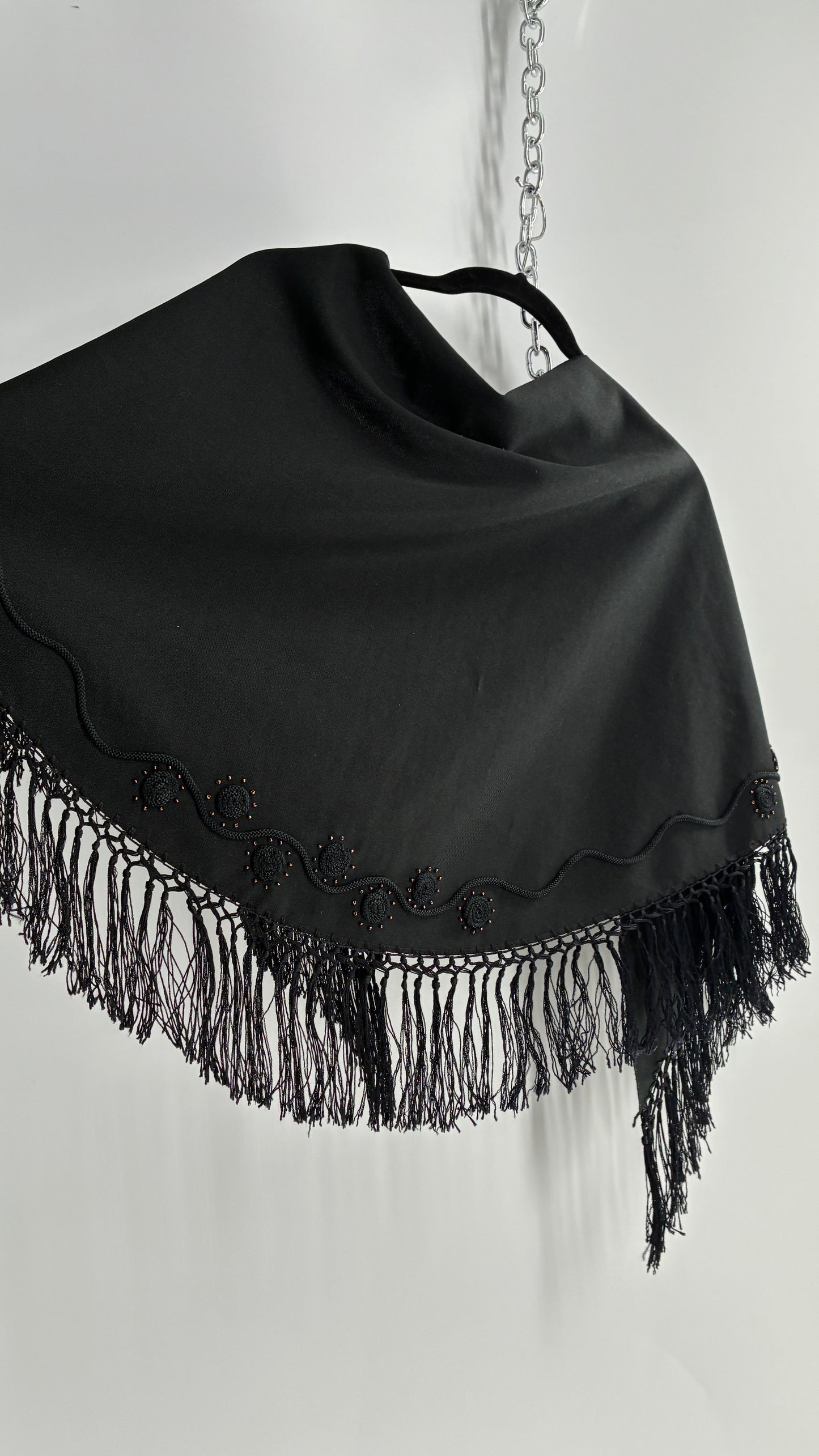 Vintage Designer SUNAKO HATA Cape with Embroidered and Fringe Details