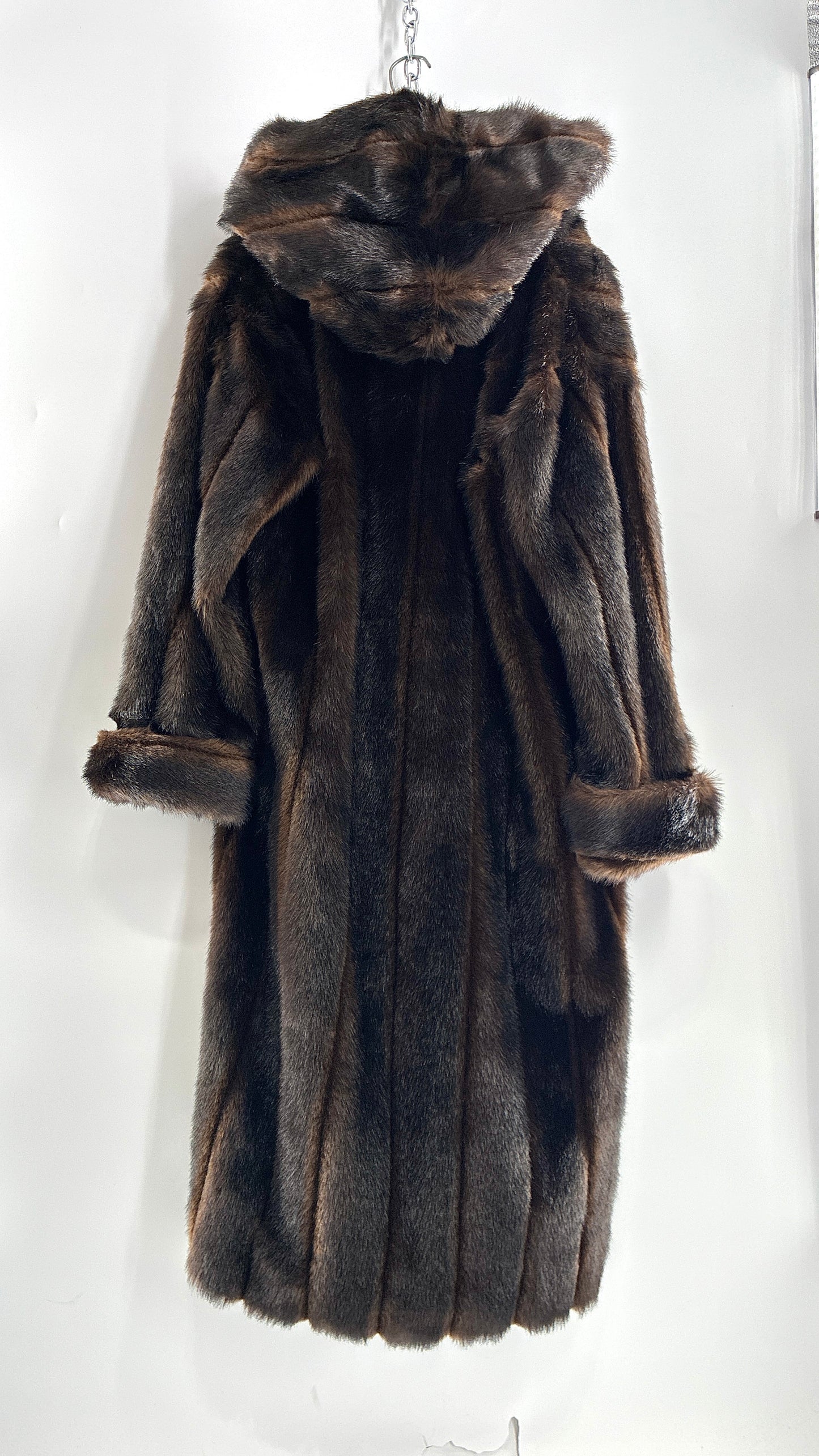 Vintage TALLY HO Hooded and Paneled, Vegan Fur Full Length Coat (Medium)
