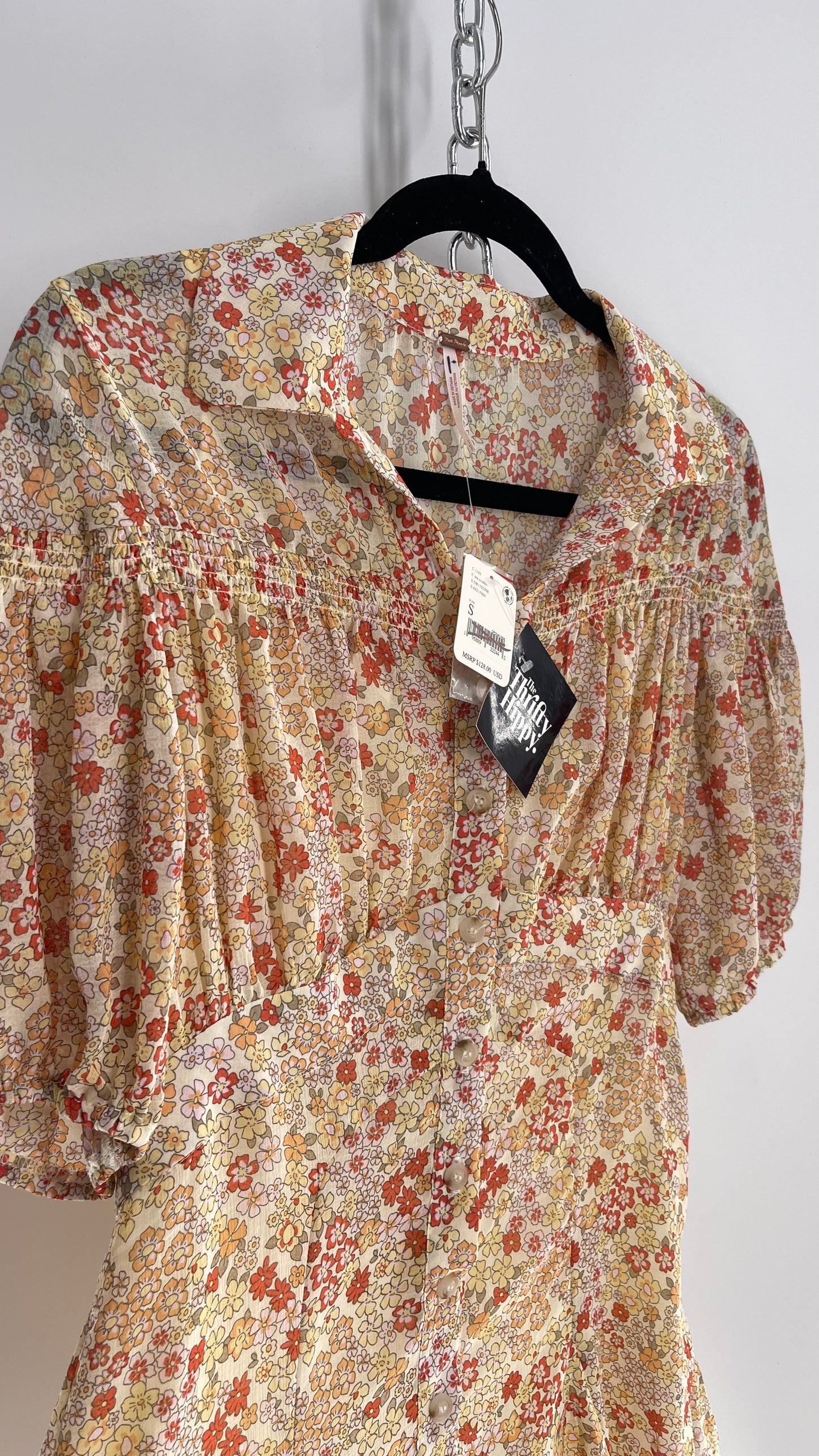 Free People Yellow Bonnie Floral Mini Dress (Small)