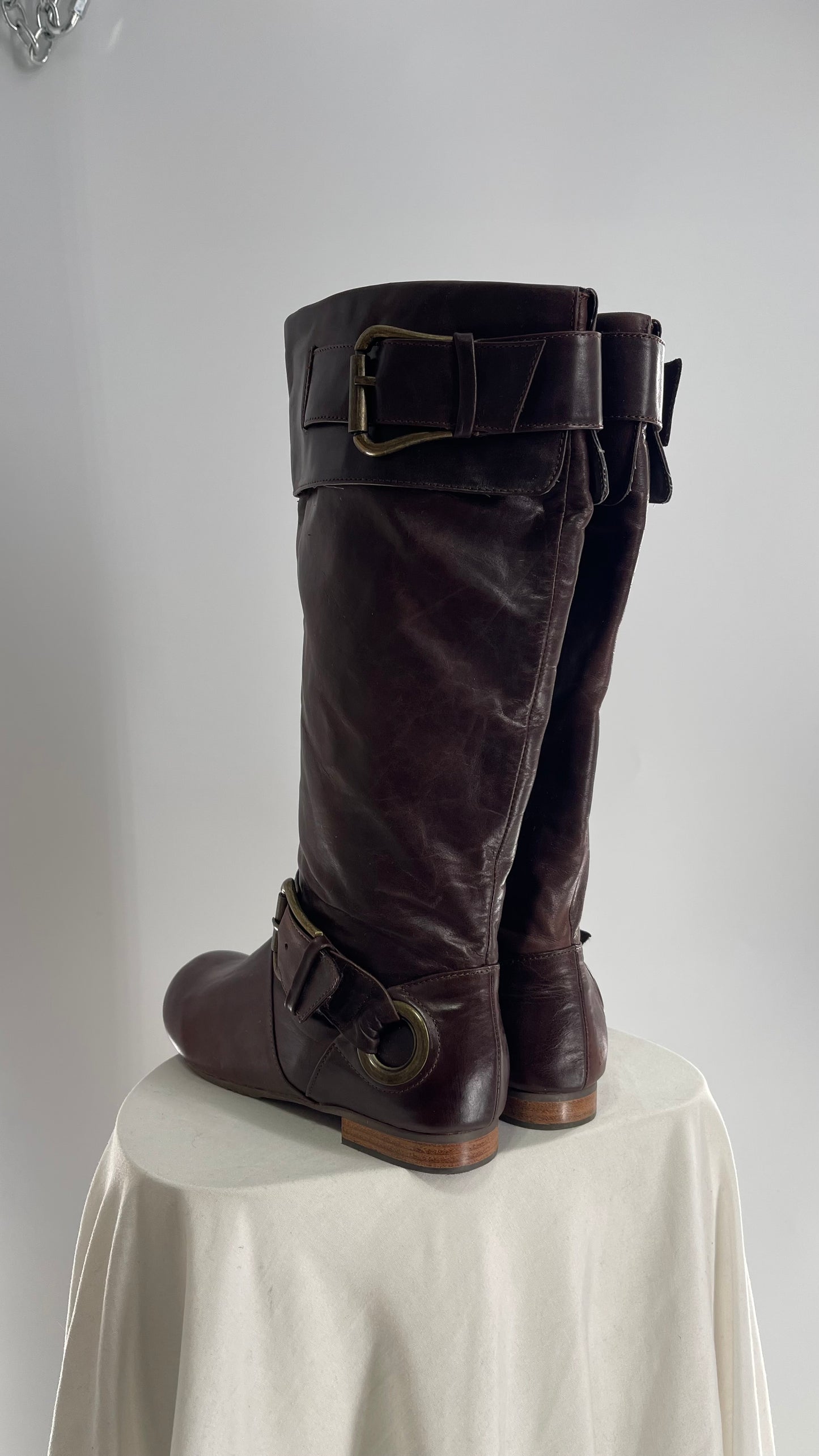 Vintage ALDO Leather Round Toe Buckle Side Boots w (37)