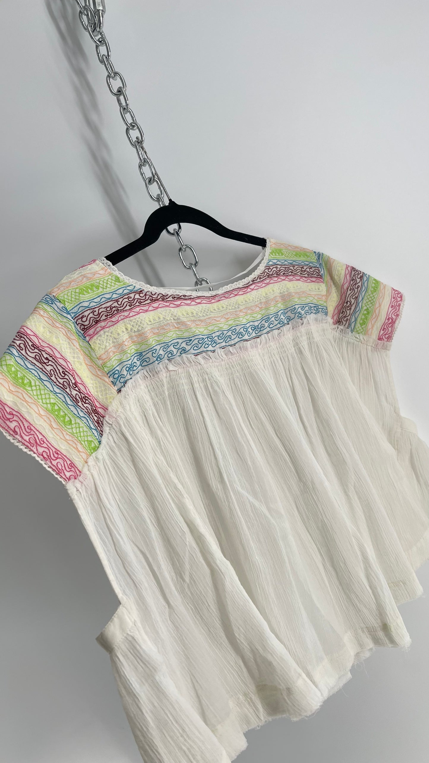 Free People Crimped White Colorful Embroidery with Tags Attached (XS)