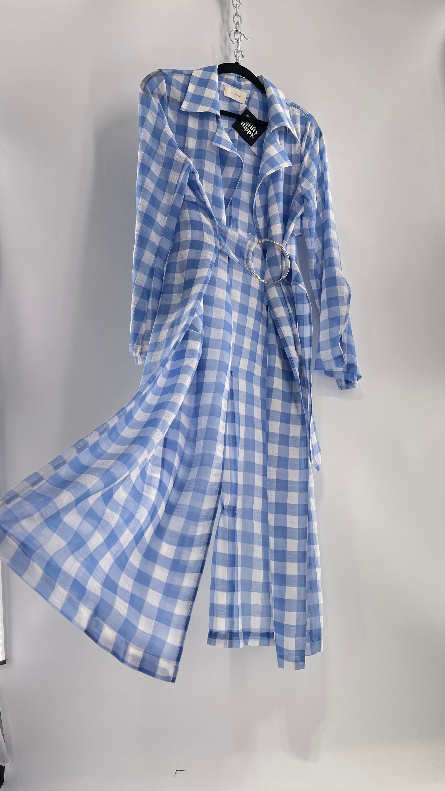 Capulet Anthropologie Gingham Baby Blue Coat/Cape (S)