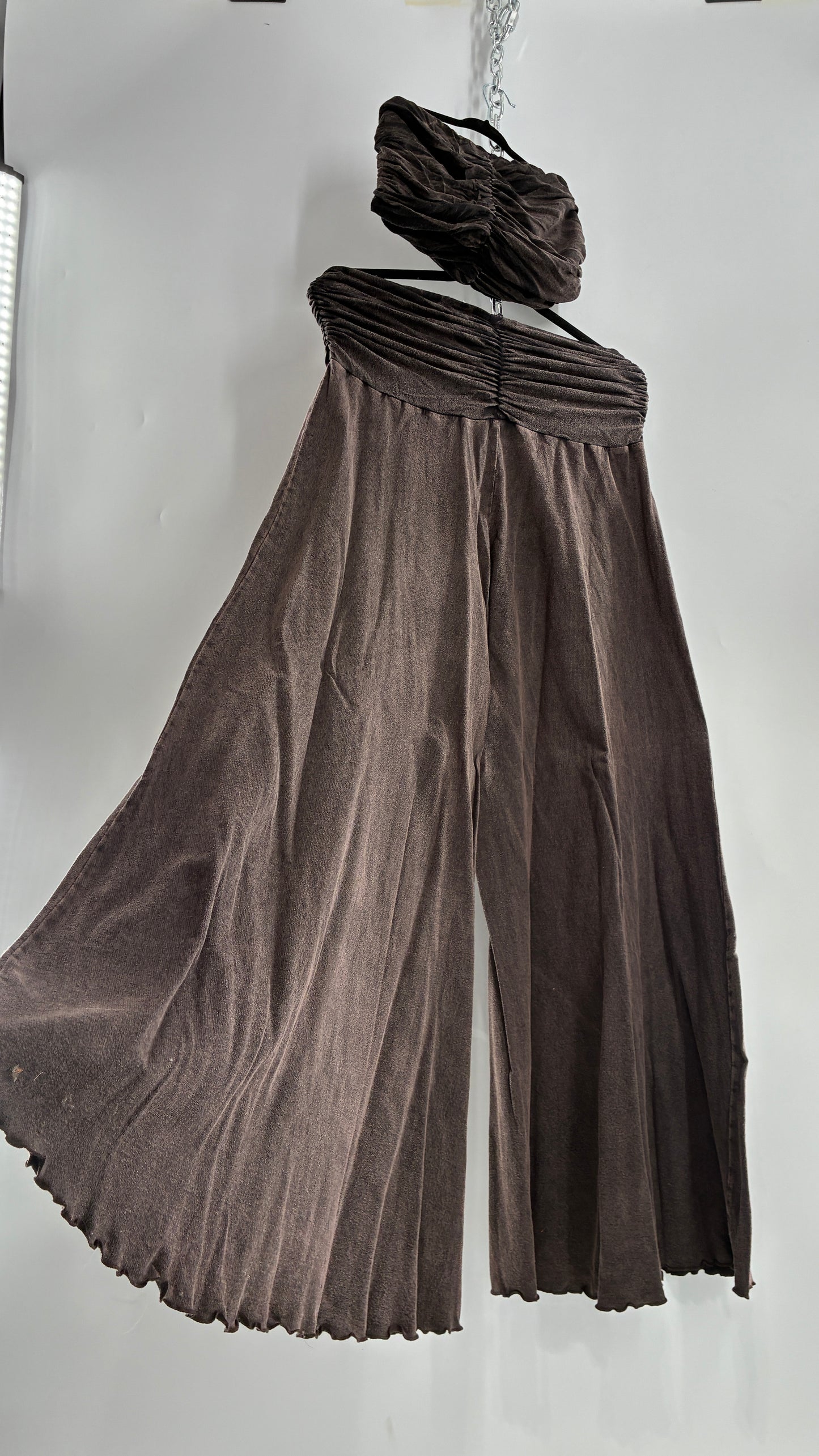 Free People Acid Wash Style Ruched Tube Top And Ultra Wide Leg Pant Set with Tags Attached (L)