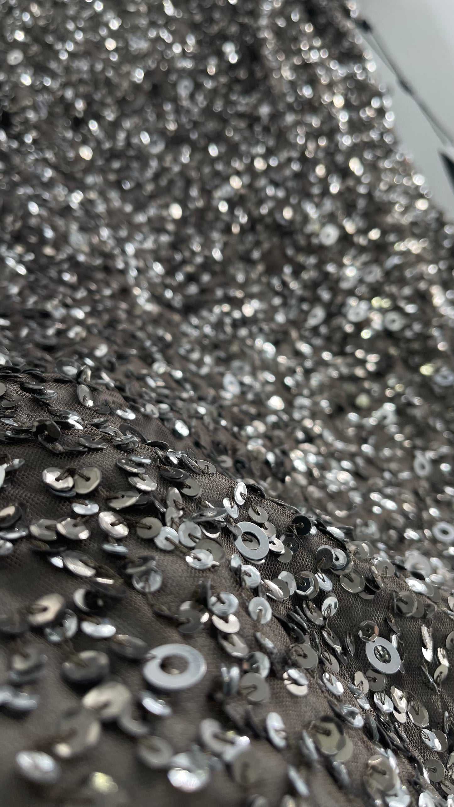 Adriana Papell Grey/Silver Short Sleeve Mini Dress Covered in Beads and Sequins (6)
