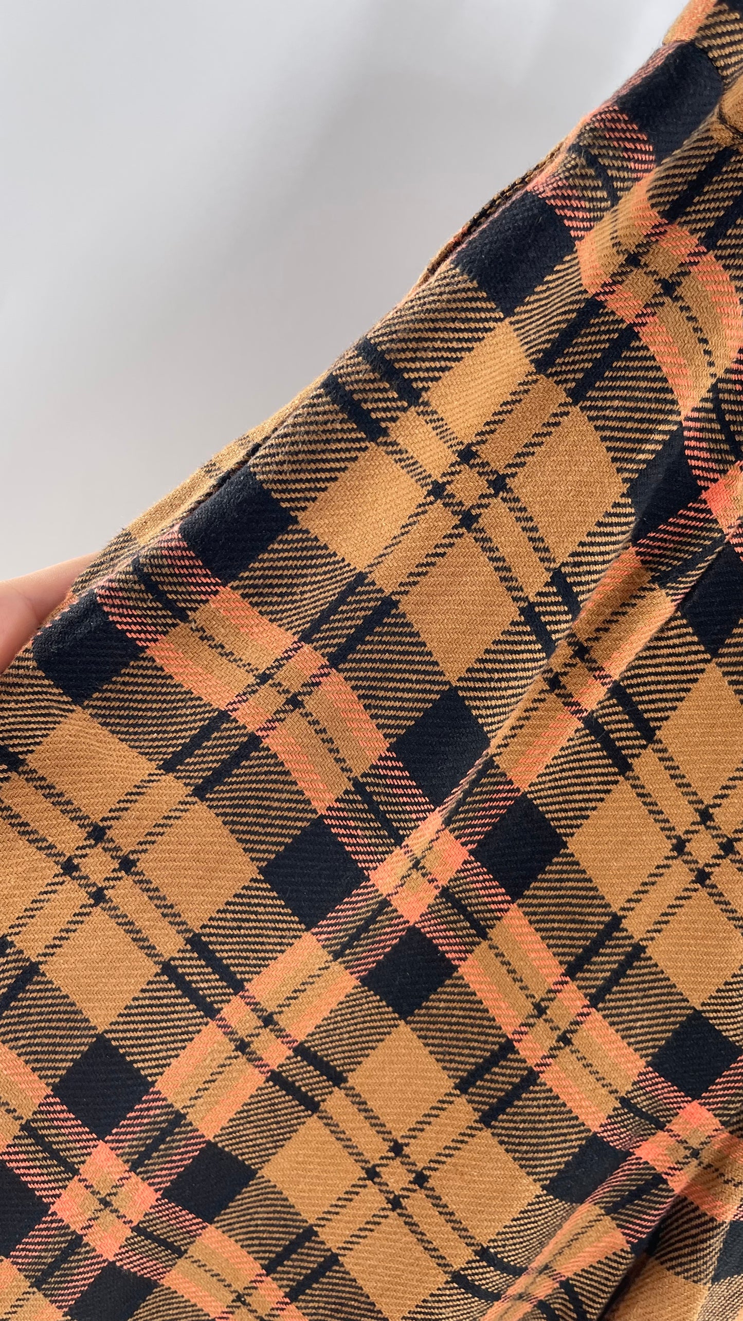 Free People Mustard,Salmon, Black Plaid High Waisted Wide Leg Trouser with Pleating (4)