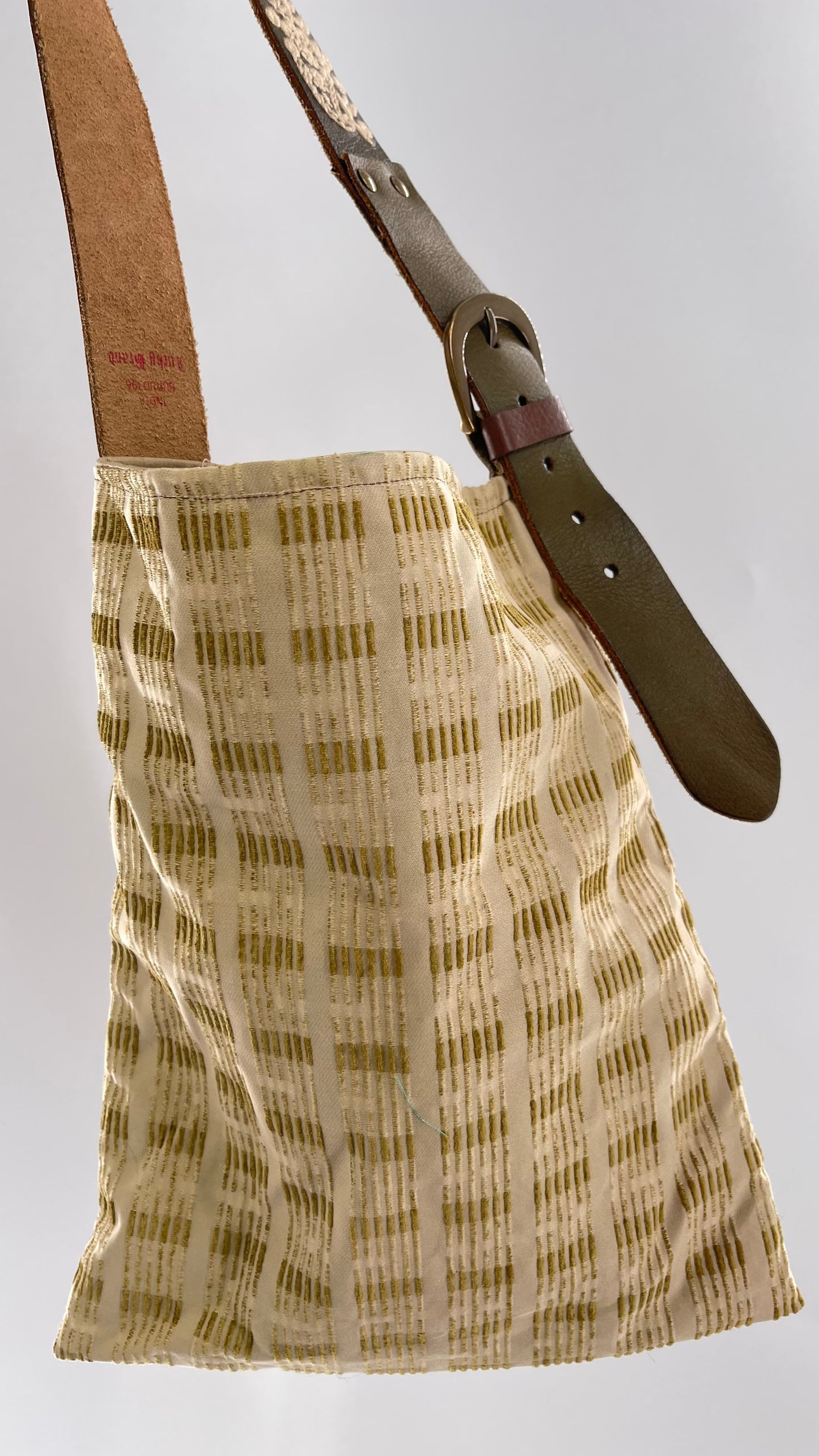 Tote with Embroidered Gold Exterior, Embroidered Leather Strap and Leather Interior - Shown Reversed