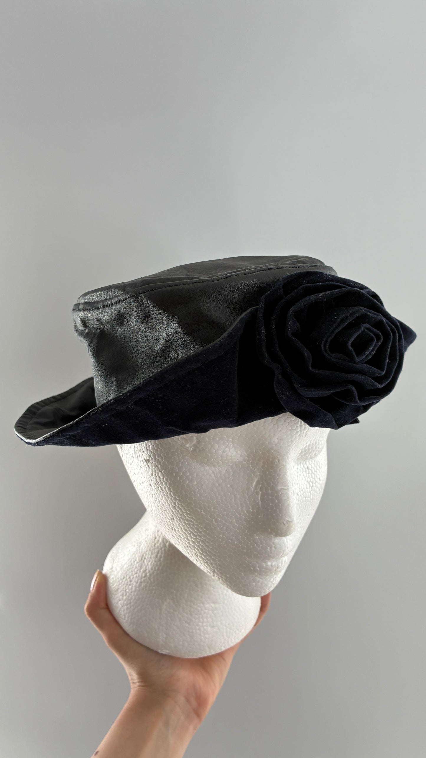 Vintage HENSCHEL HAT CO Missouri Leather Bucket Hat with Rosette (Medium)