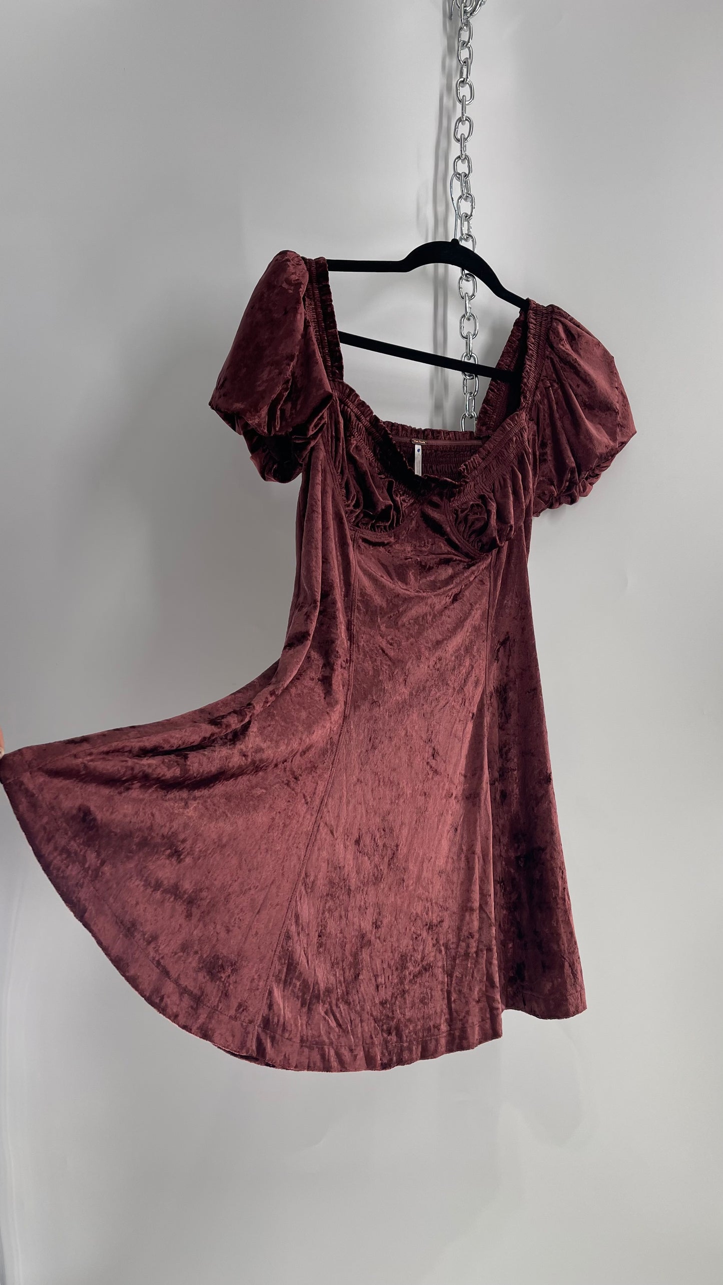 Free People Velour Plum Bustier Milkmaid Dress with Bubble Puff Sleeves (2)