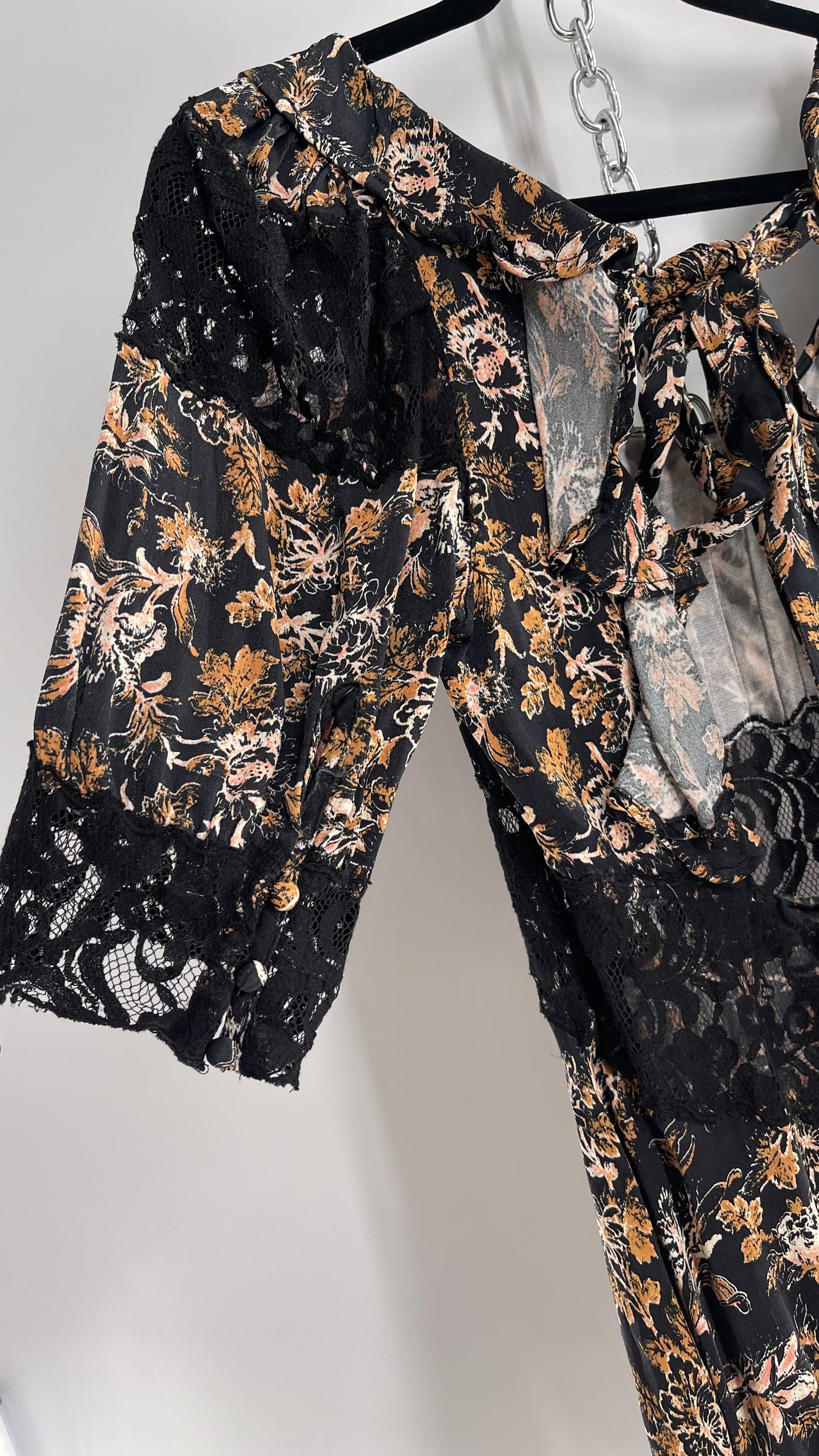 Free People Black Floral Mini Dress with Open Back and Lace Details (4)
