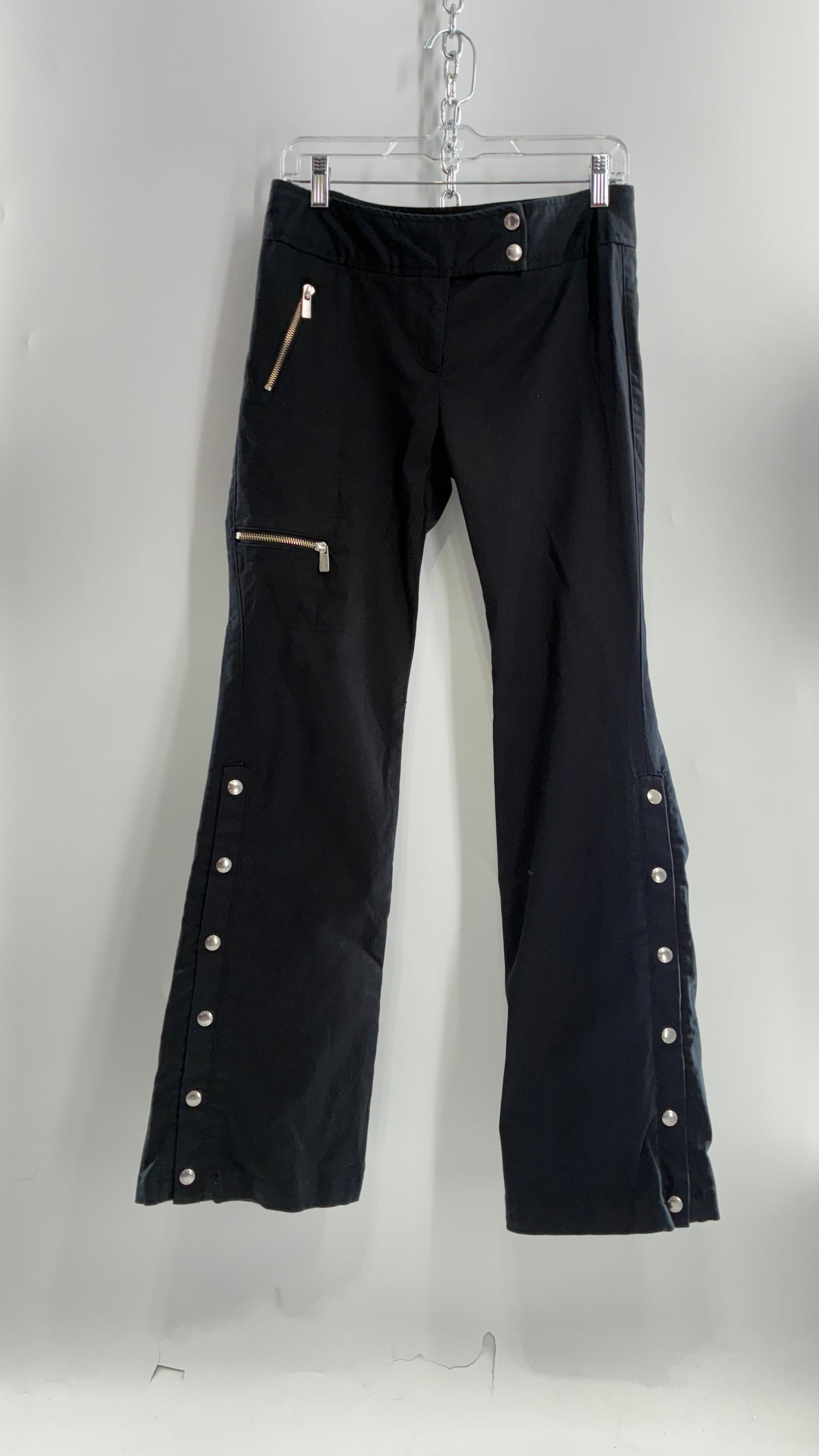 Vintage MICHAEL KORS Black Button Leg Kick Flare Low Rise Pants with Zipper Details and Side Closure (6)