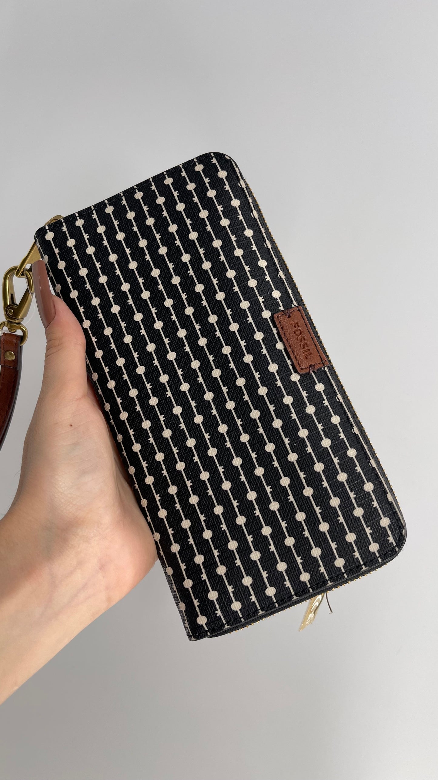 Fossil Black Patterned RFID Protected Wallet with Tags Attached