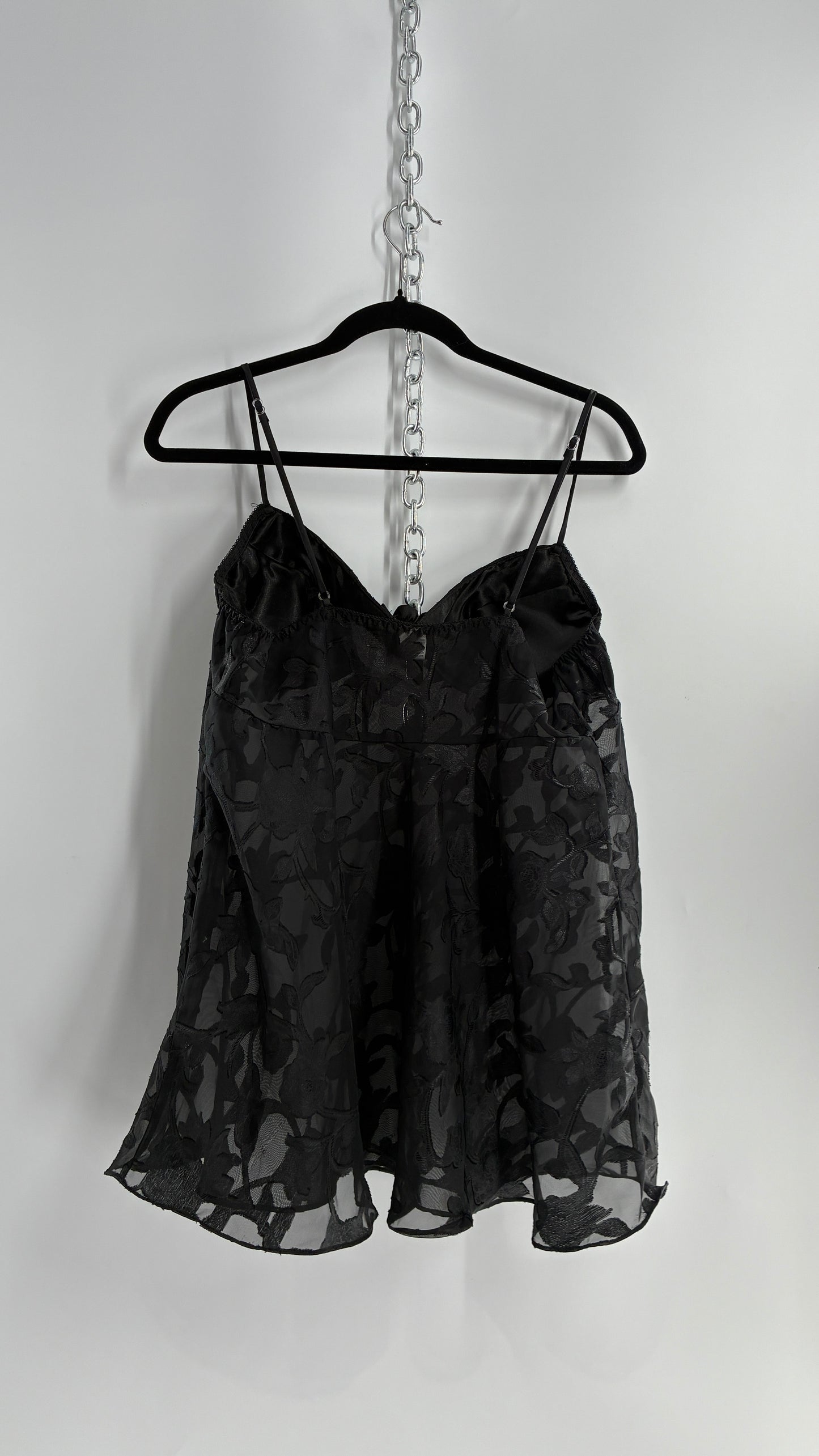 Vintage Black Floral Babydoll Camisole with Rosette Bust