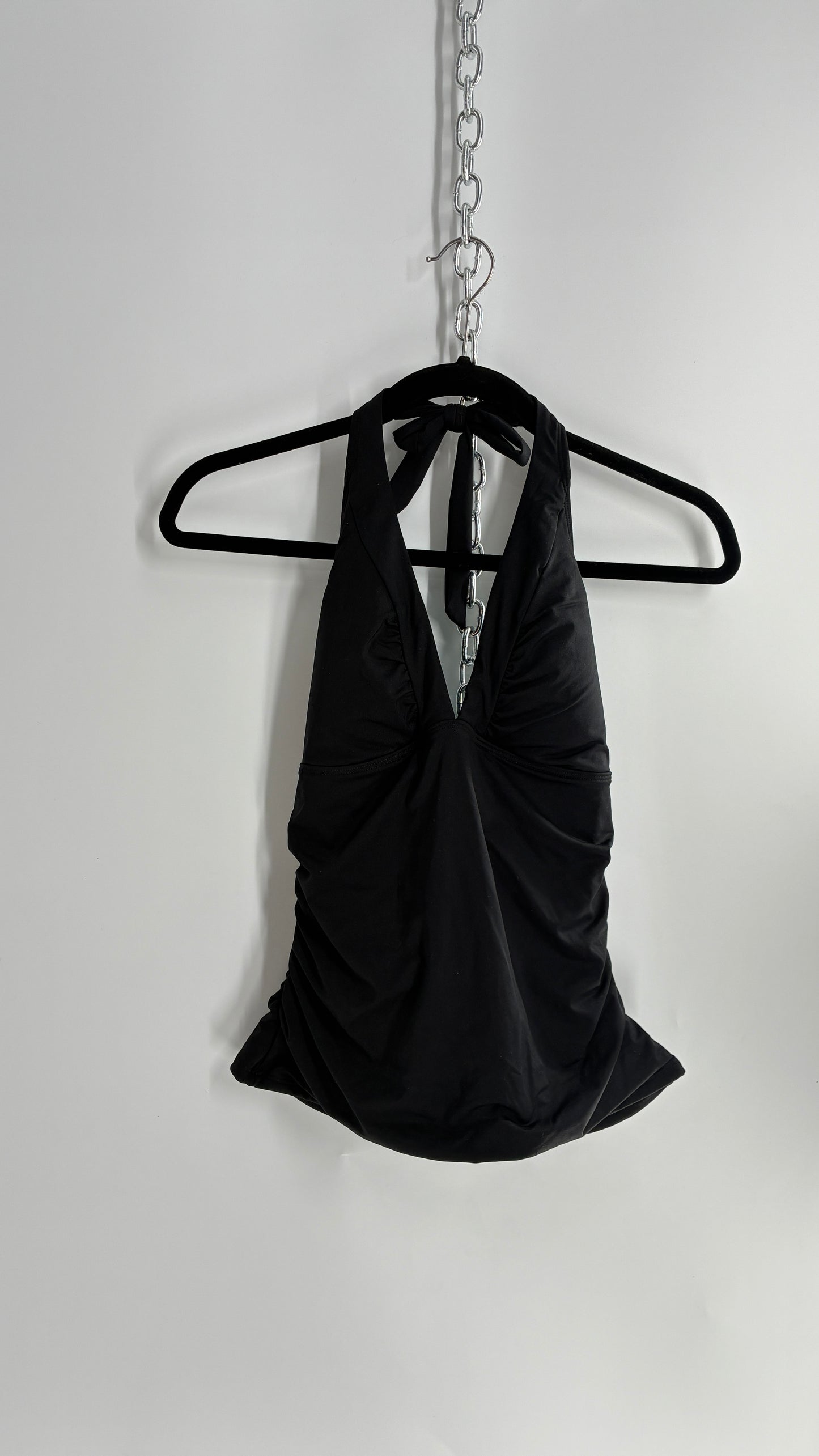 ATHLETA Black Ruched Halter Tank with Built in Lined Bra and Tags Attached (Small)