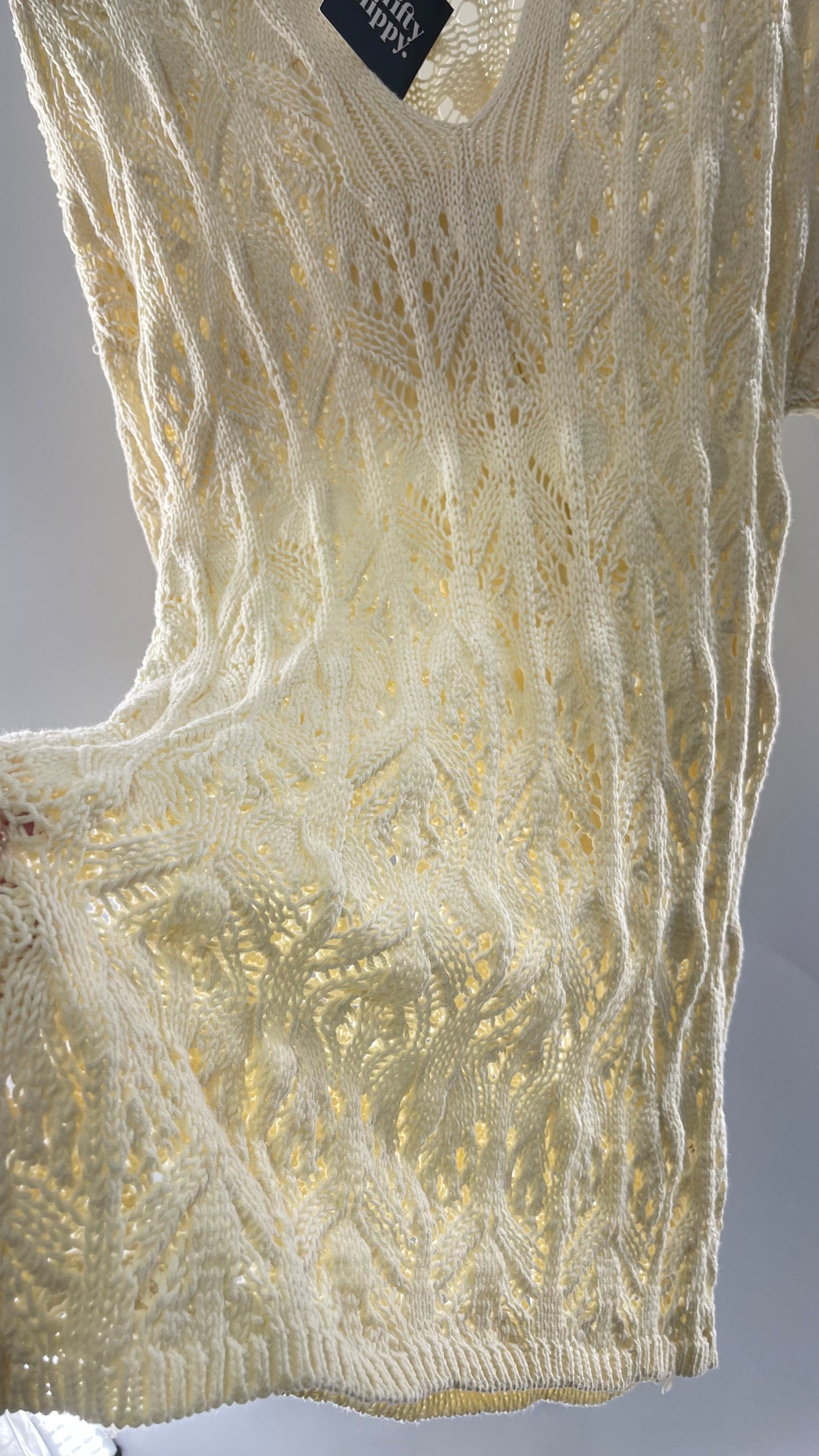 Free People Baby Yellow Comfy n Cozy Open Stitch Knit Sweater Dress (XS)