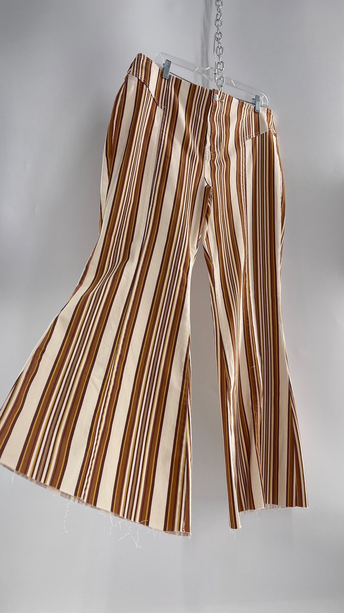 Free People 70s Striped Mustard and Rust Tones Flare Leg Bell Bottoms (33)