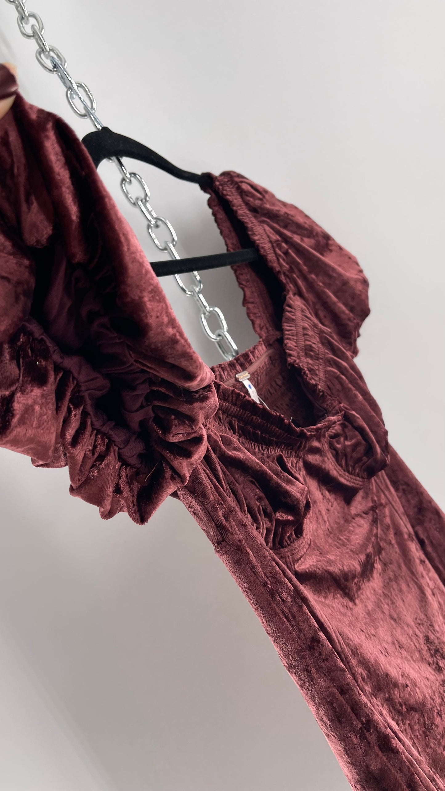 Free People Velour Plum Bustier Milkmaid Dress with Bubble Puff Sleeves (2)