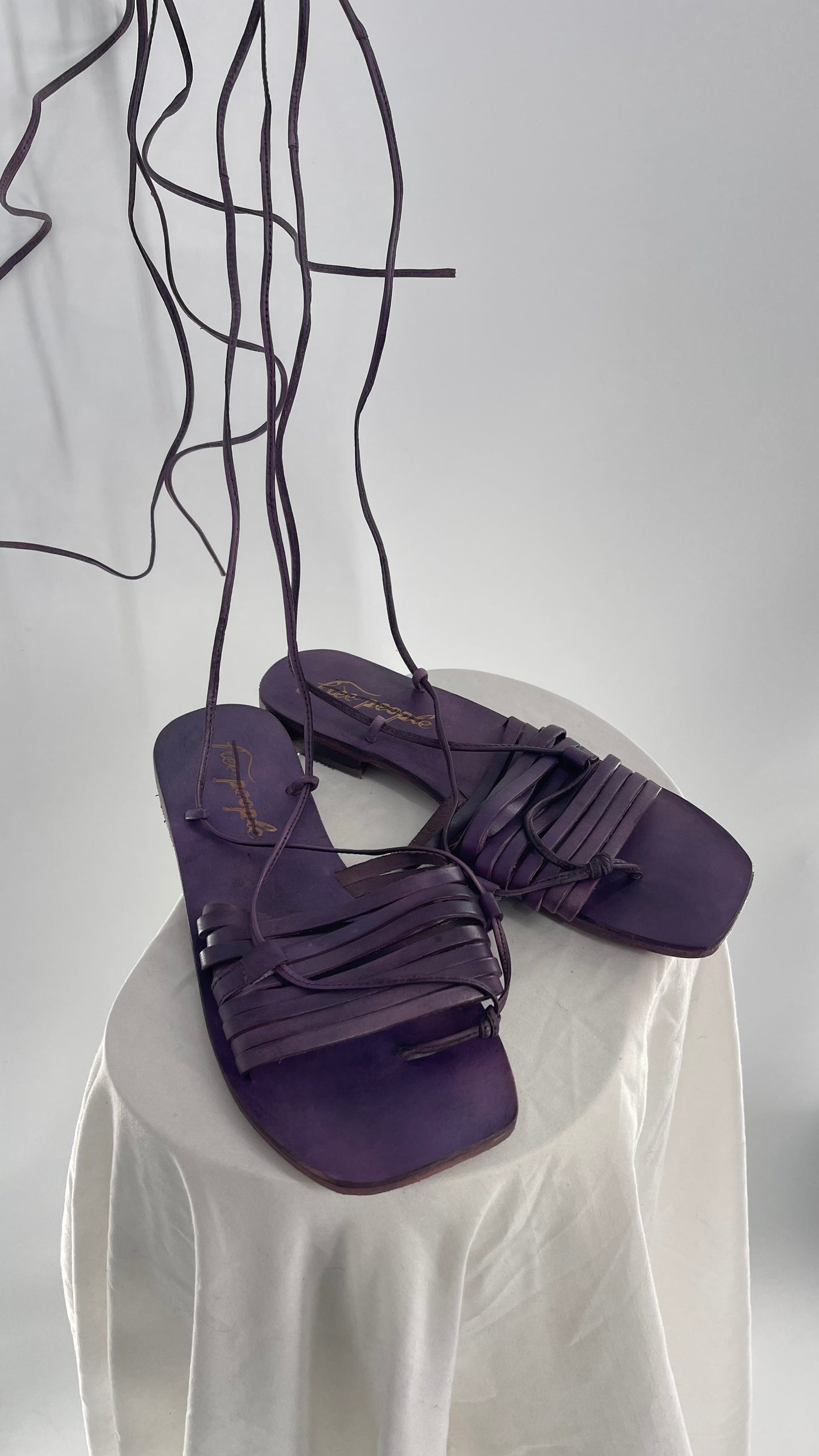 Free People Purple Cami Leather Wrap Around Gladiator Style Sandal (38)