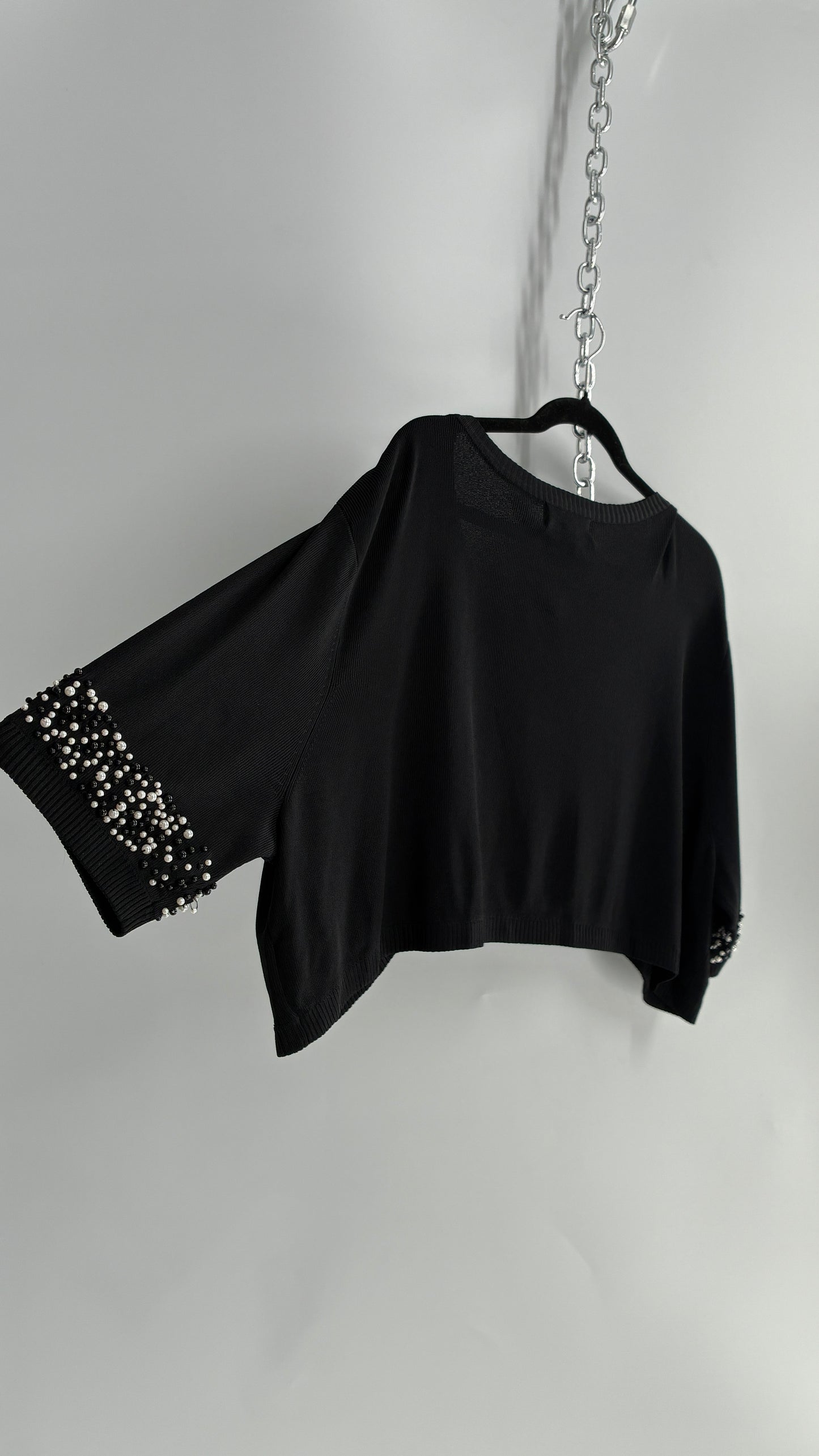 Deadstock Vintage Black Shrug with Beaded, Pearl Details and Tags Attached (3X)