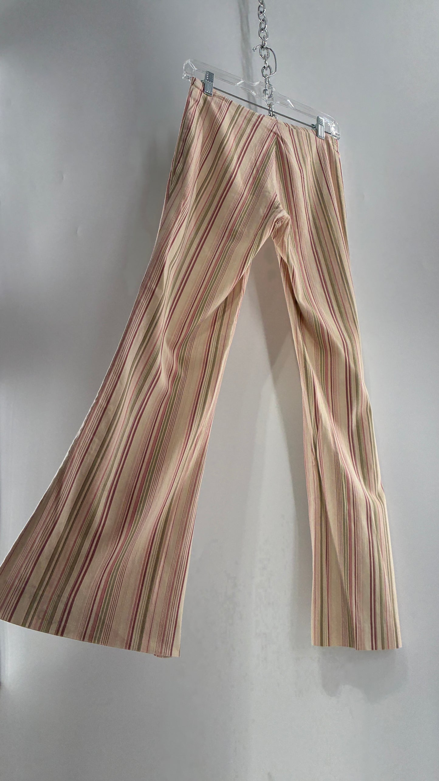 Rare Vintage TARK ‘1 Ultra Low Rise Pink and Green Striped Kick Flares