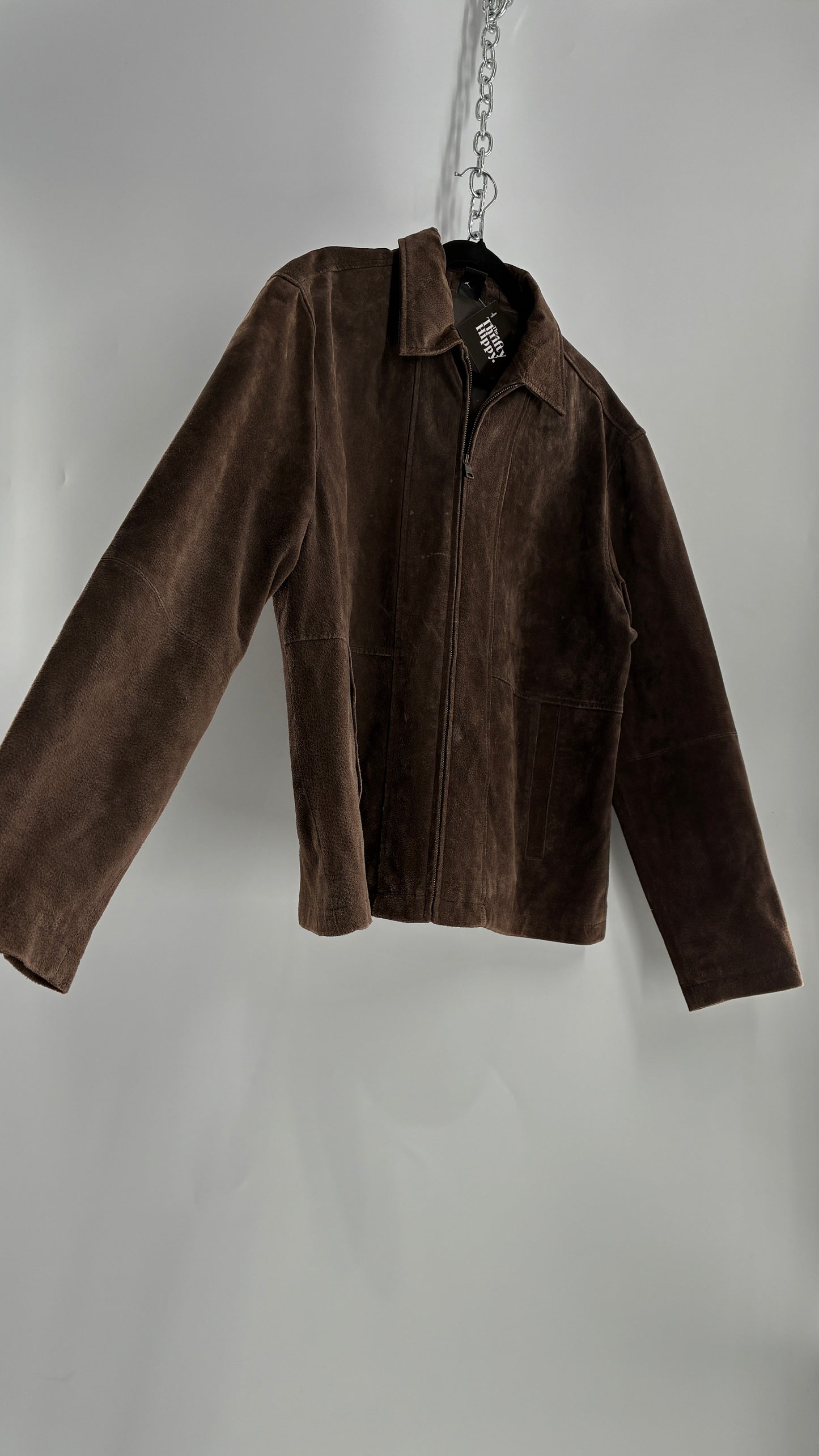 Vintage Liz Claiborne Dark Brown Genuine Suede Leather Jacket (Large)