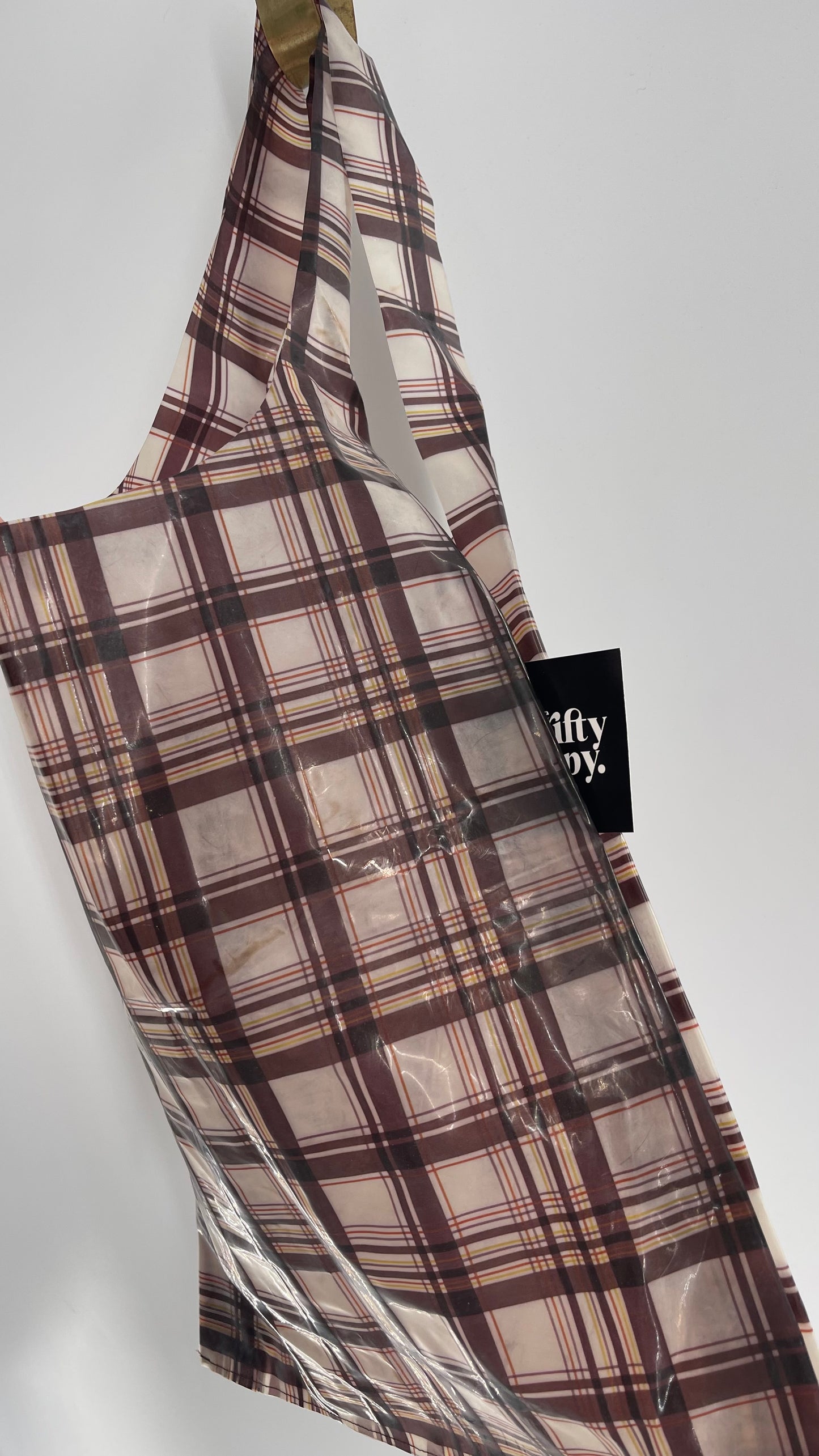 Plastic Brown Plaid Translucent Tote Bag