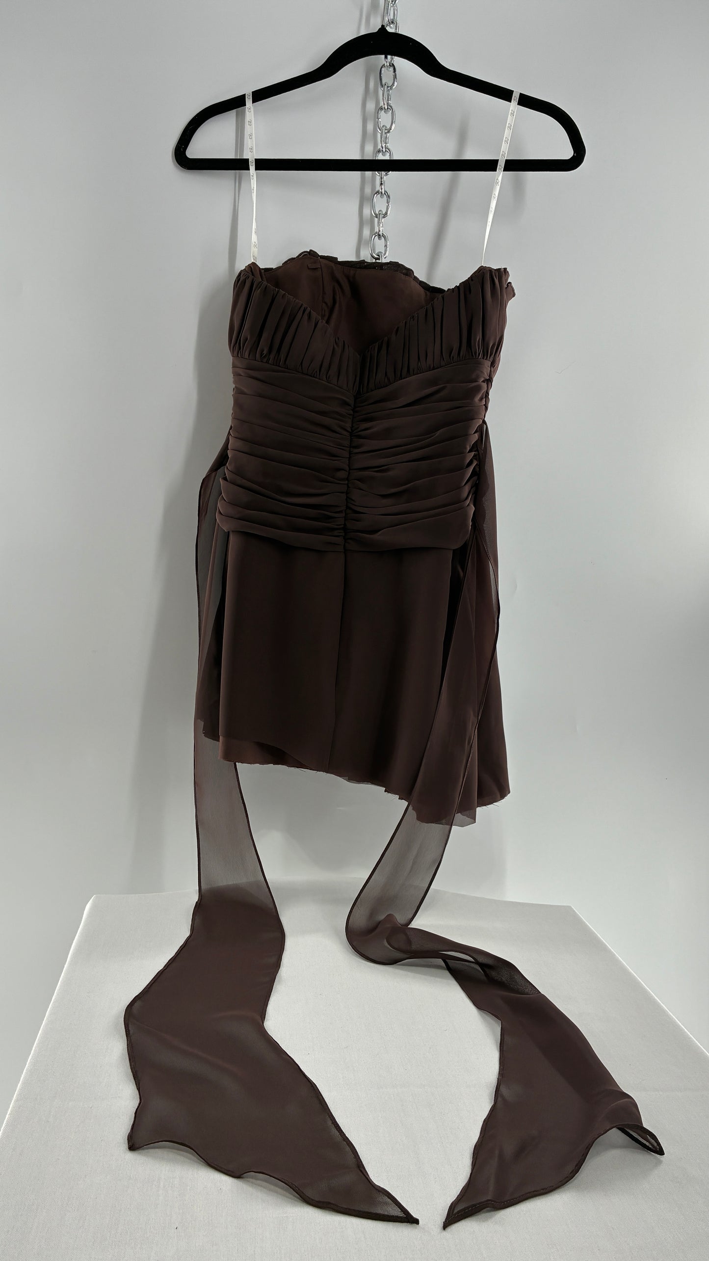 Vintage Brown Ruched Chopped Blouse with Pleated Bust (6)