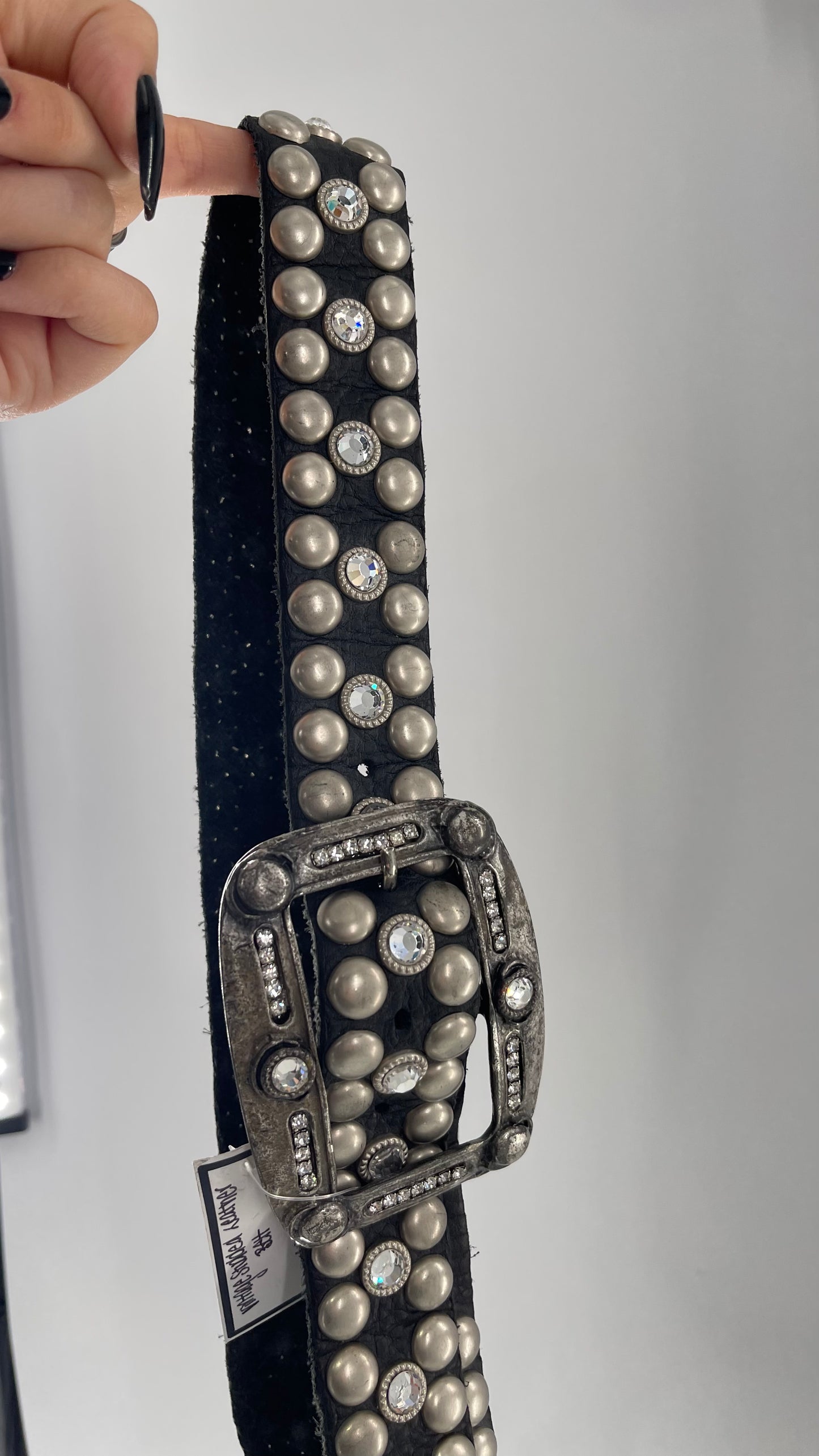 Vintage NEW Swarovski Crystal Iconic Cowboy Belt with Studded Leather Detailing (Small)