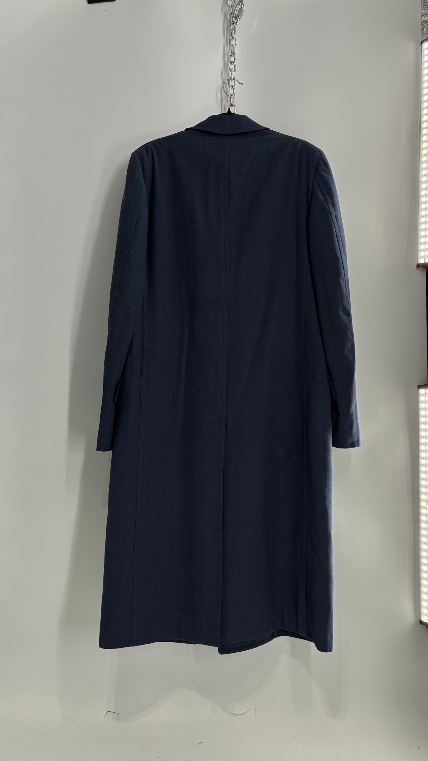 Vintage Military Style Navy Blue Woven Heavy Duty Long Coat